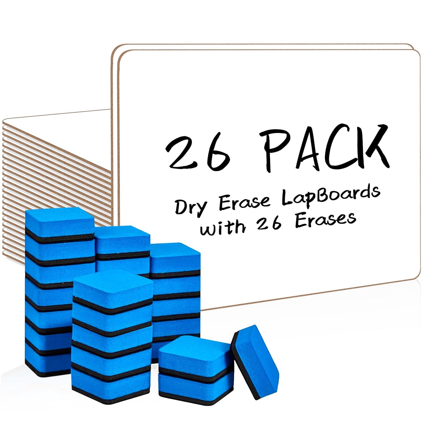 Dry Erase LapBoards, PANDRI 26 Pack Double Sided 12.5 x 9 Inch Whiteboards with 26 Erasers, Dry Erase Boards for Office Students Classroom Teacher Supplies