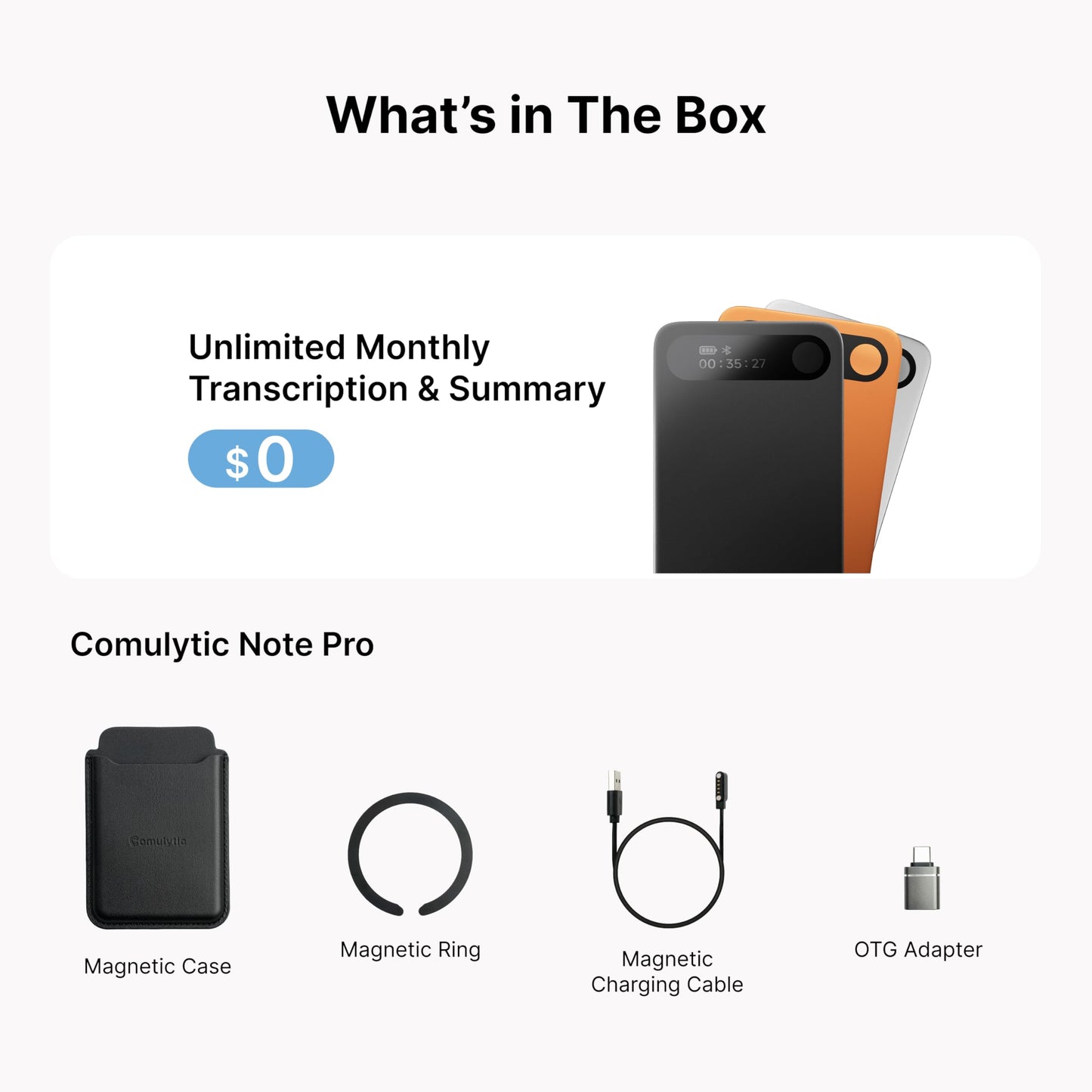 Comulytic Note Pro AI Voice Recorder, Unlimited Transcribe & Summarize, AI Note Taking Recording Device w/Case, App Control, 113 Languages for Calls, Meetings, Lectures, Interviews, Black