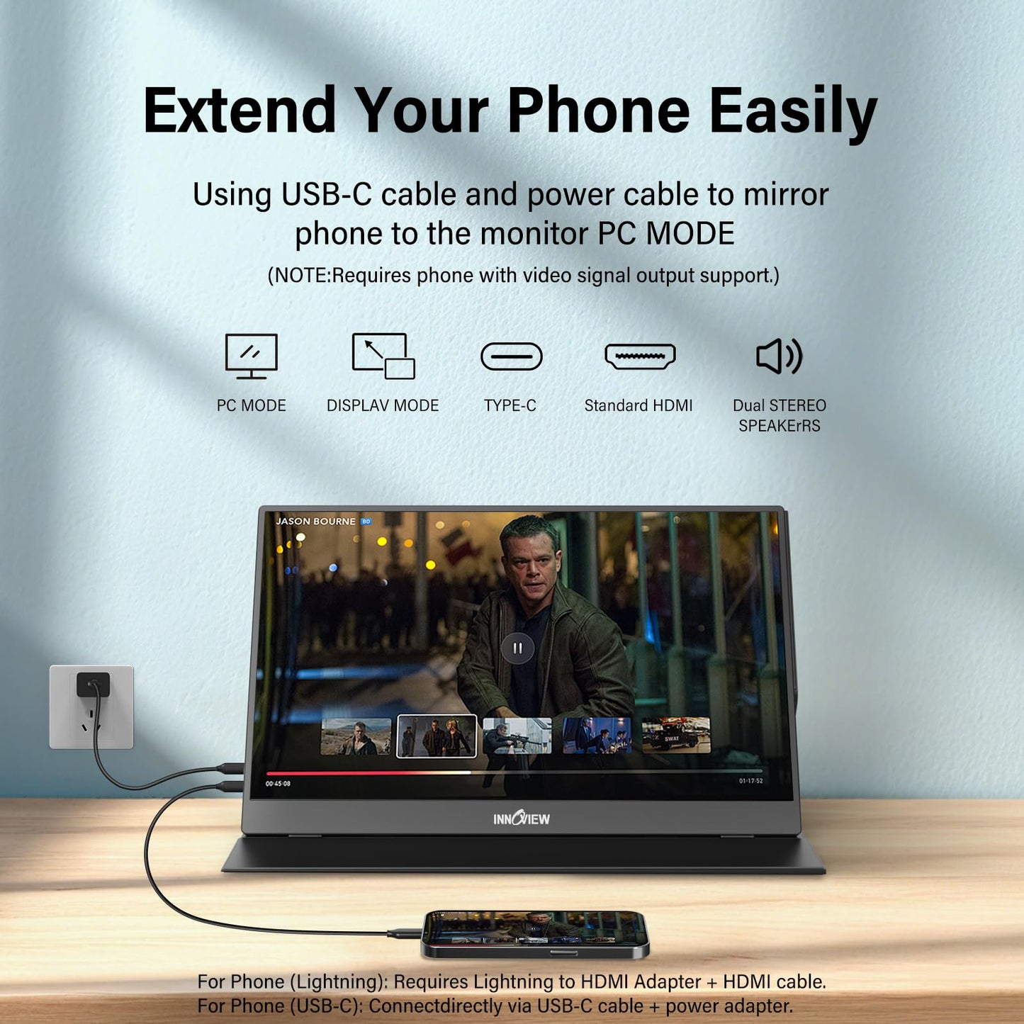 InnoView Portable Monitor, 15.6 Inch FHD 1080P HDMI USB C Second External Monitor for Laptop, Desktop, MacBook, Phones, Tablet, PS5/4, Xbox, Switch, Built-in Speaker with Protective Case