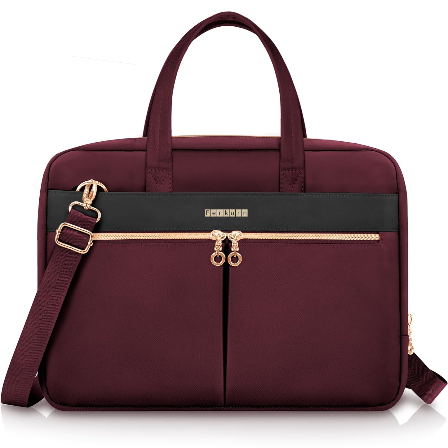 Ferkurn Laptop Bag Case Women Men Computer Bag Compatible with MacBook/HP/LG/Dell, Shoulder Strap Slim Carrying Messenger Briefcase, Wine Red, 17-17.3 Inch