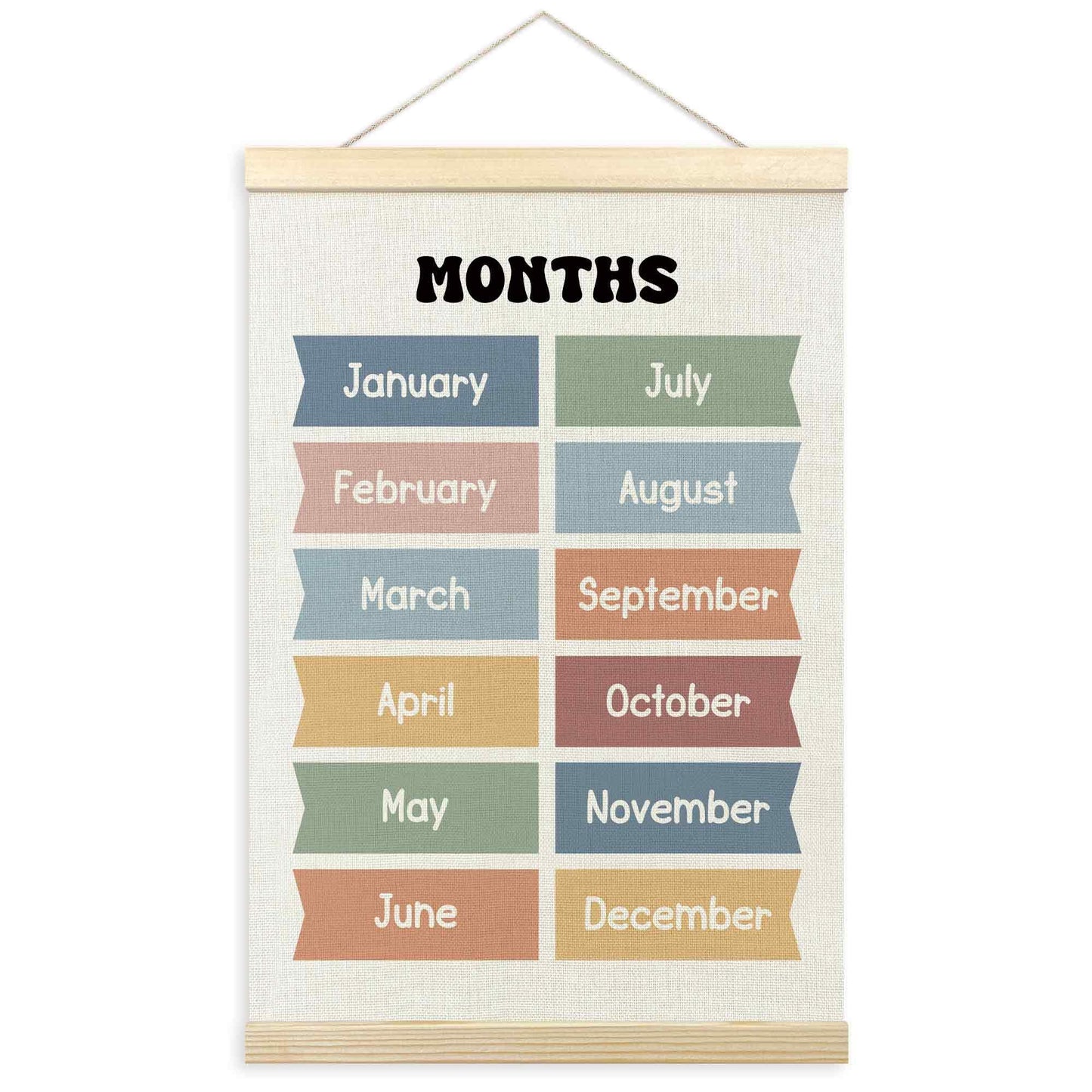 TLESKE Boho Classroom Months of the Year Poster Hanger Frame, Homeschool Hanging Wall Art Decor for Toddler Kids Room Nursery Playroom, Preschool Prek Learning Educational Poster Print Banner, 16x24