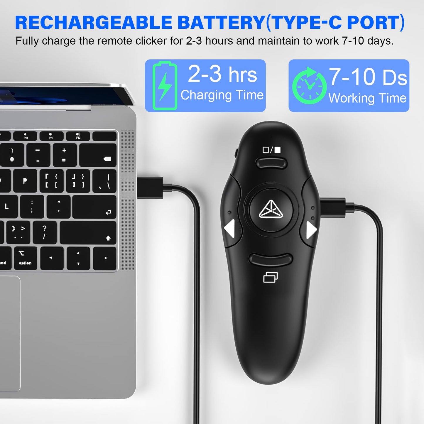 2-in-1 USB Type C Presentation Clicker Wireless Presenter Remote Clicker for PowerPoint Presentations with Clicker, Rechargeable USB C PowerPoint Clicker Slide Advancer for Computer/Mac/Laptop