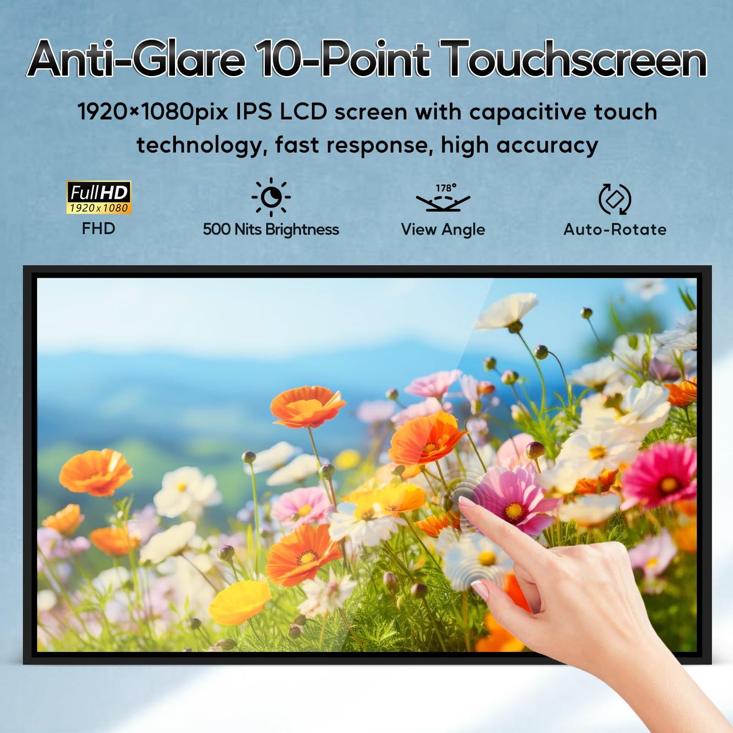 PWR4GTR 15.6" Capacitive Touchscreen Industrial Monitor, Andriod 14 Wall-Mounted Digital Signage Display, Reverse Control Laptop, Wireless Screen Mirroring, Built-in Speakers, USB/HDMI Ports, 4+32GB