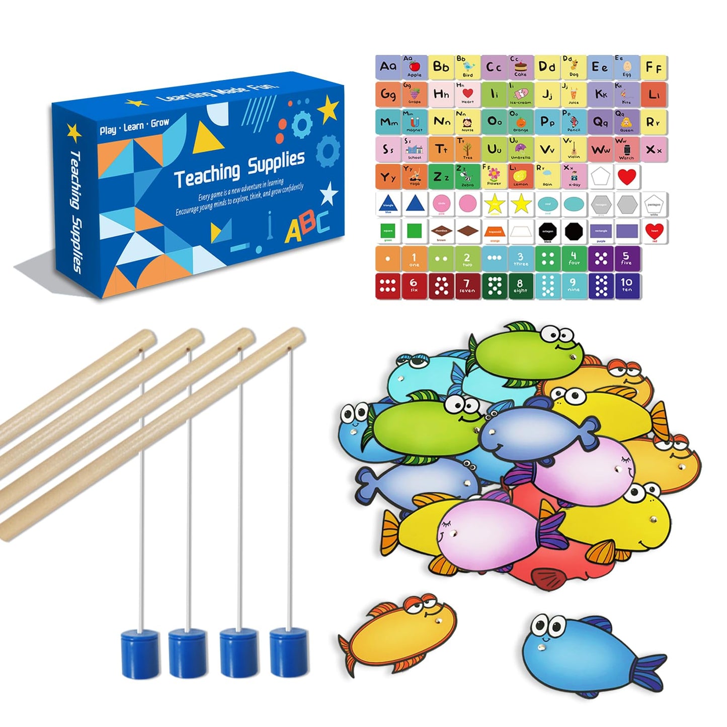 Quixorblex Magnetic Fishing Game 40 Dry Erase Fish Cards 48 Sight Words Flash Cards Kindergarten DIY Alphabet Fish Sight Word Games Educational Toys