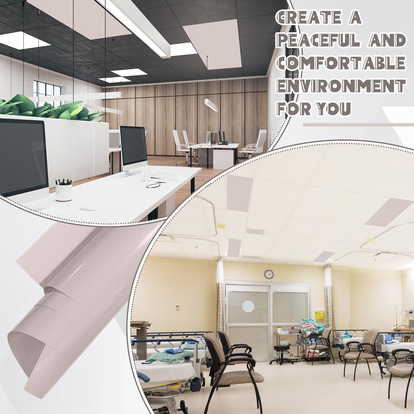 Amylove 4 Pcs Fluorescent Light Covers Classroom Ceiling Panels Light Filters with Backlit Film Material for Office School, 4 x 2 Feet (Khaki,Simple)