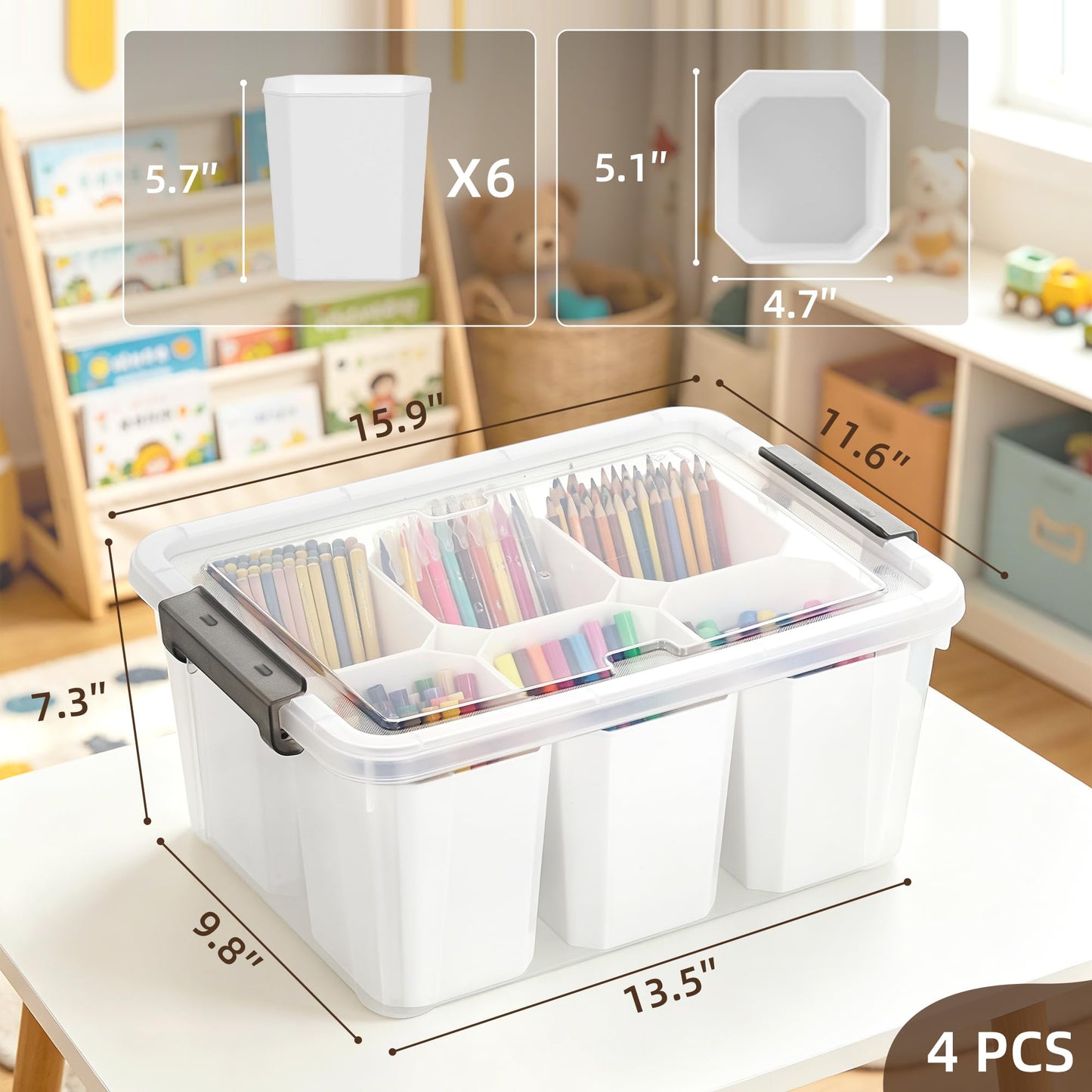 Citylife 17 QT Plastic Storage Bins Clear Storage Box with Lids Multipurpose Stackable Storage Containers for Organizing Tool, Craft, Crayon, 4 Packs