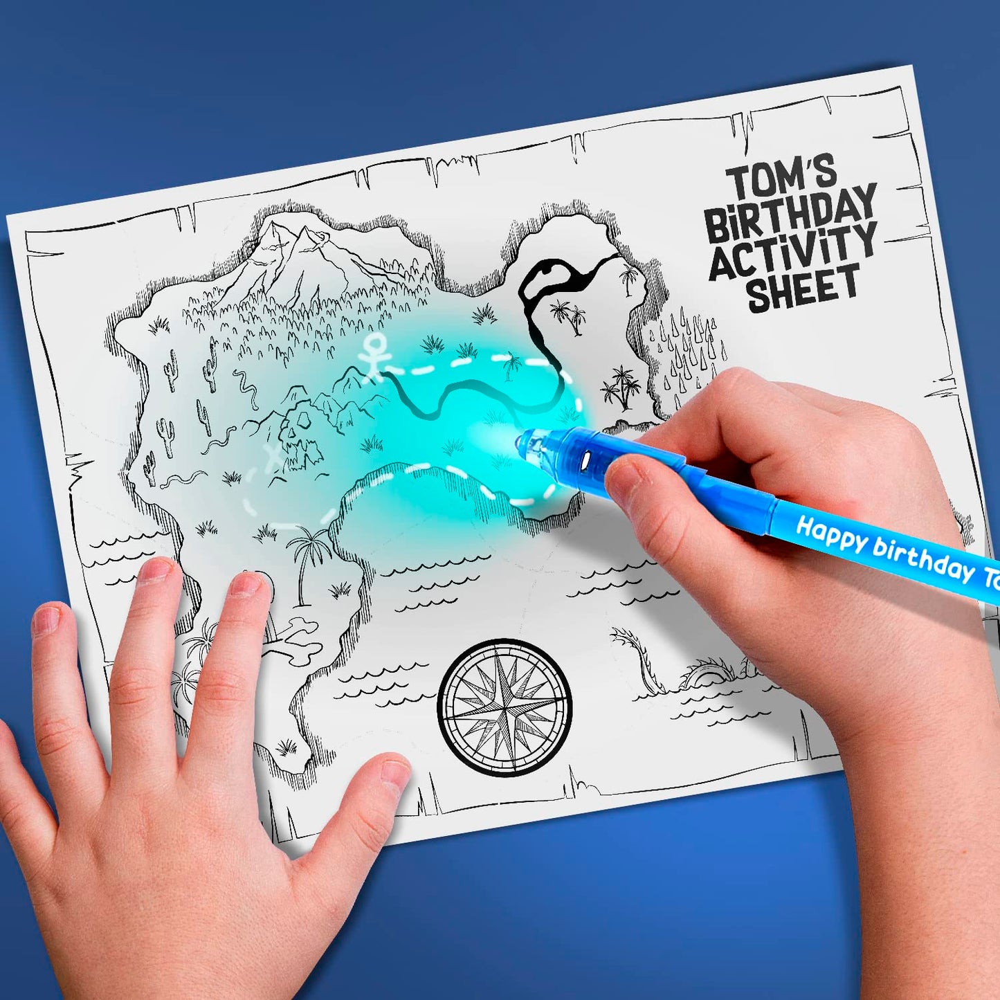 Personalized Invisible Disappearing Ink Pen Marker, Custom Secret Spy Message Writer with UV Light, Fun Activity Entertainment for Kid Party Favors Ideas Gifts and Stock Stuffers, 24 Pack, Blue