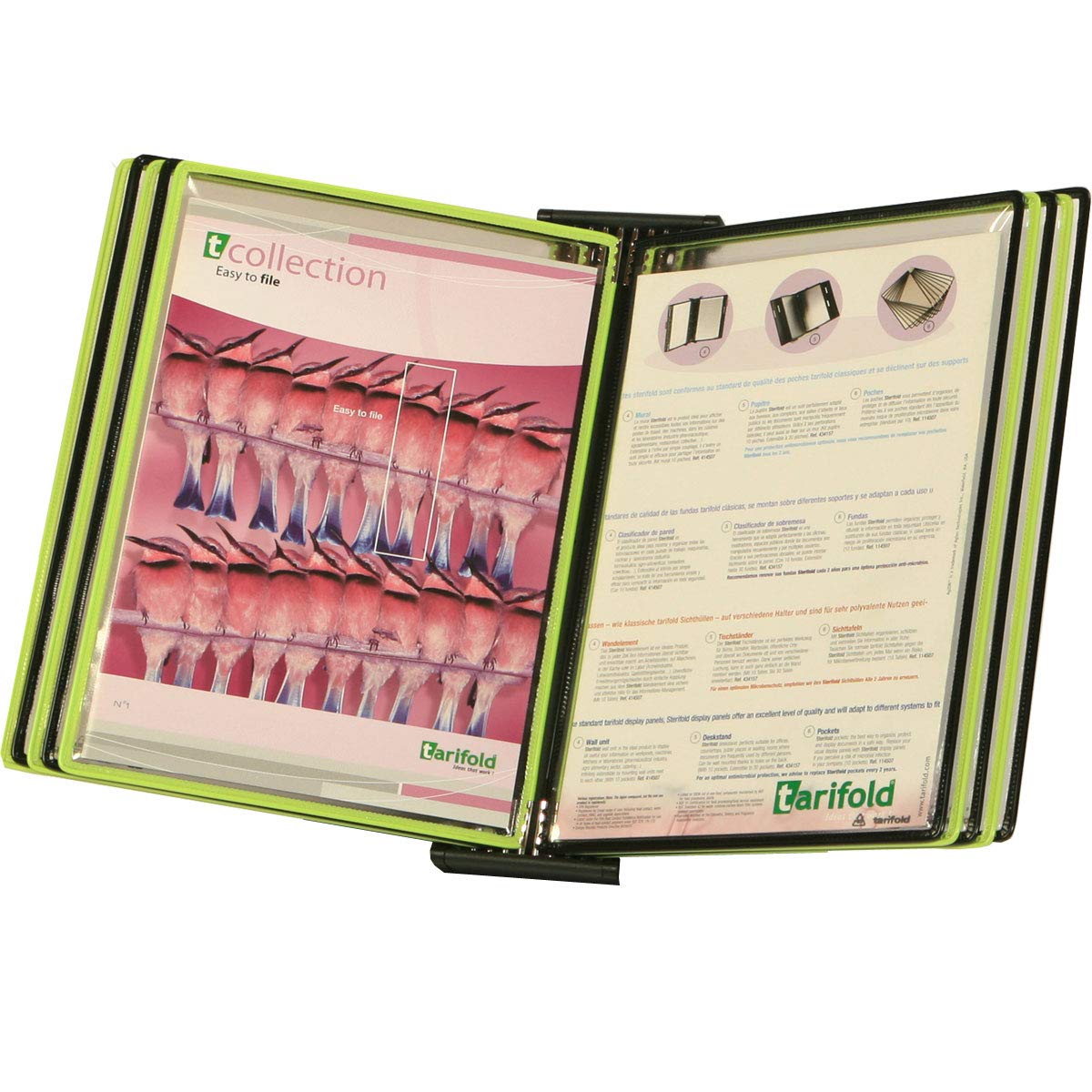 Tarifold Wall Mount Reference System with 10 Double-Sided Green & Black-Framed Display Pockets - 20 Sheet Capacity - Letter-Size (WBL291)