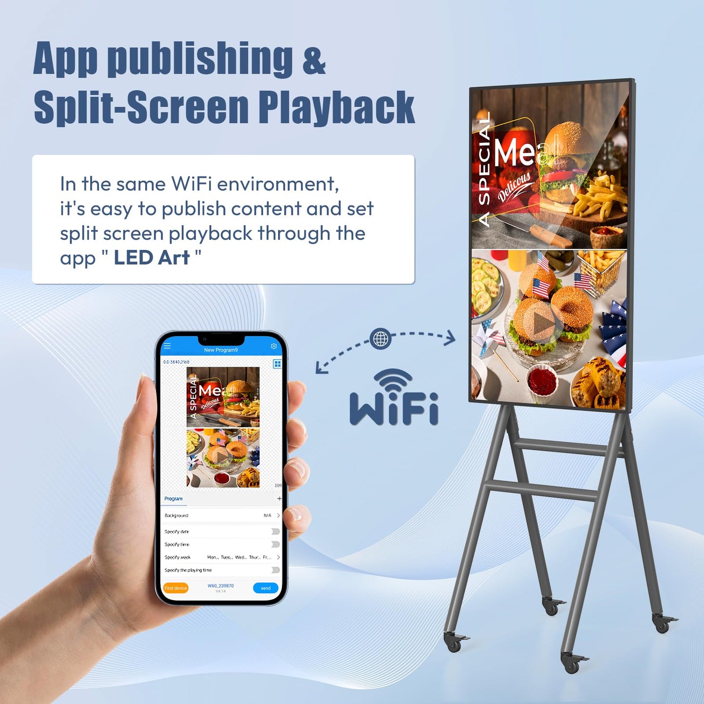QIXZOCV MWE 43 Inch Mobile Digital Signage Display Kiosk with Flight Case, Portable Digital Poster with Screen Mirroring App Publishing, Advertising Display Kiosk, Android OS