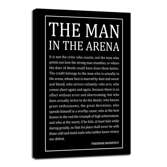 Motivational Wall Art Inspirational The Man In The Arena Quotes Poster Inspiring Canvas Prints Artwork for Office Living Room Modern Home Decor Painting Pictures Stretched and Framed [12''Wx 18''H]