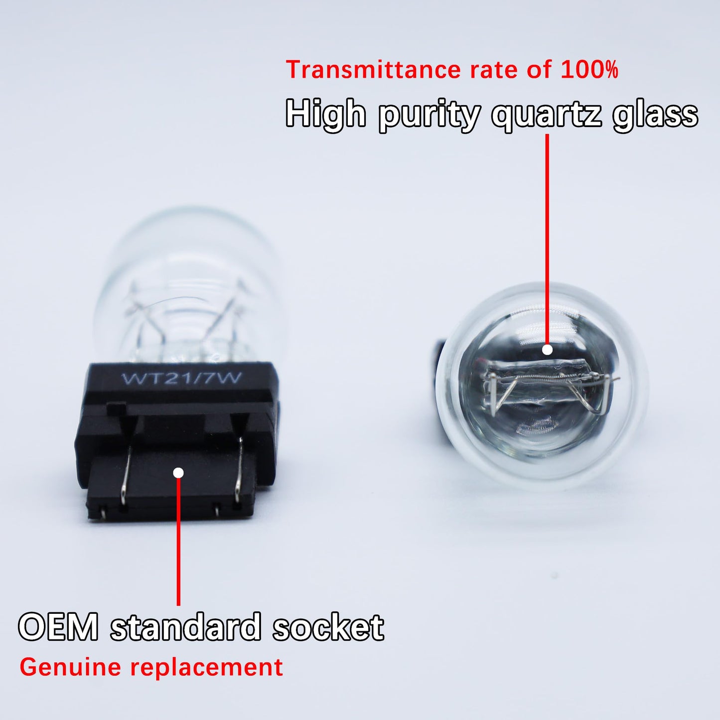 FAXCARS WT21/7W Halogen Rear Tail Brake Turn Signal Light Bulb, 12V 21W, Pack of 2, White, Long Life, Glass