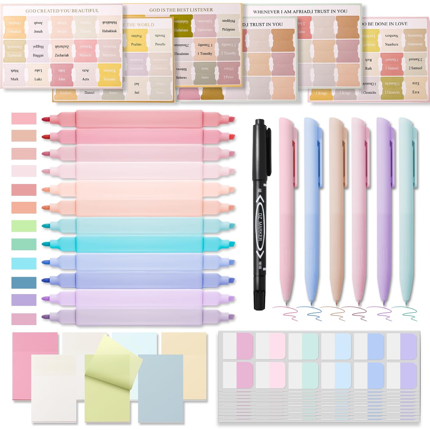 XKDOUS 44 Pcs Bible Study Supplies Journaling Kit for Women, Bible Study Kit Includes Highlighters, Pens, Tabs, Sticky Notes & More for Journaling. Great for Note-Taking, Enhancing Scripture Study