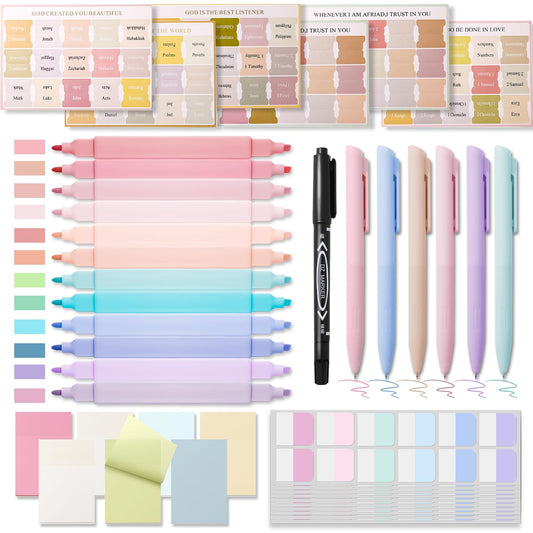 XKDOUS 44 Pcs Bible Study Supplies Journaling Kit for Women, Bible Study Kit Includes Highlighters, Pens, Tabs, Sticky Notes & More for Journaling. Great for Note-Taking, Enhancing Scripture Study