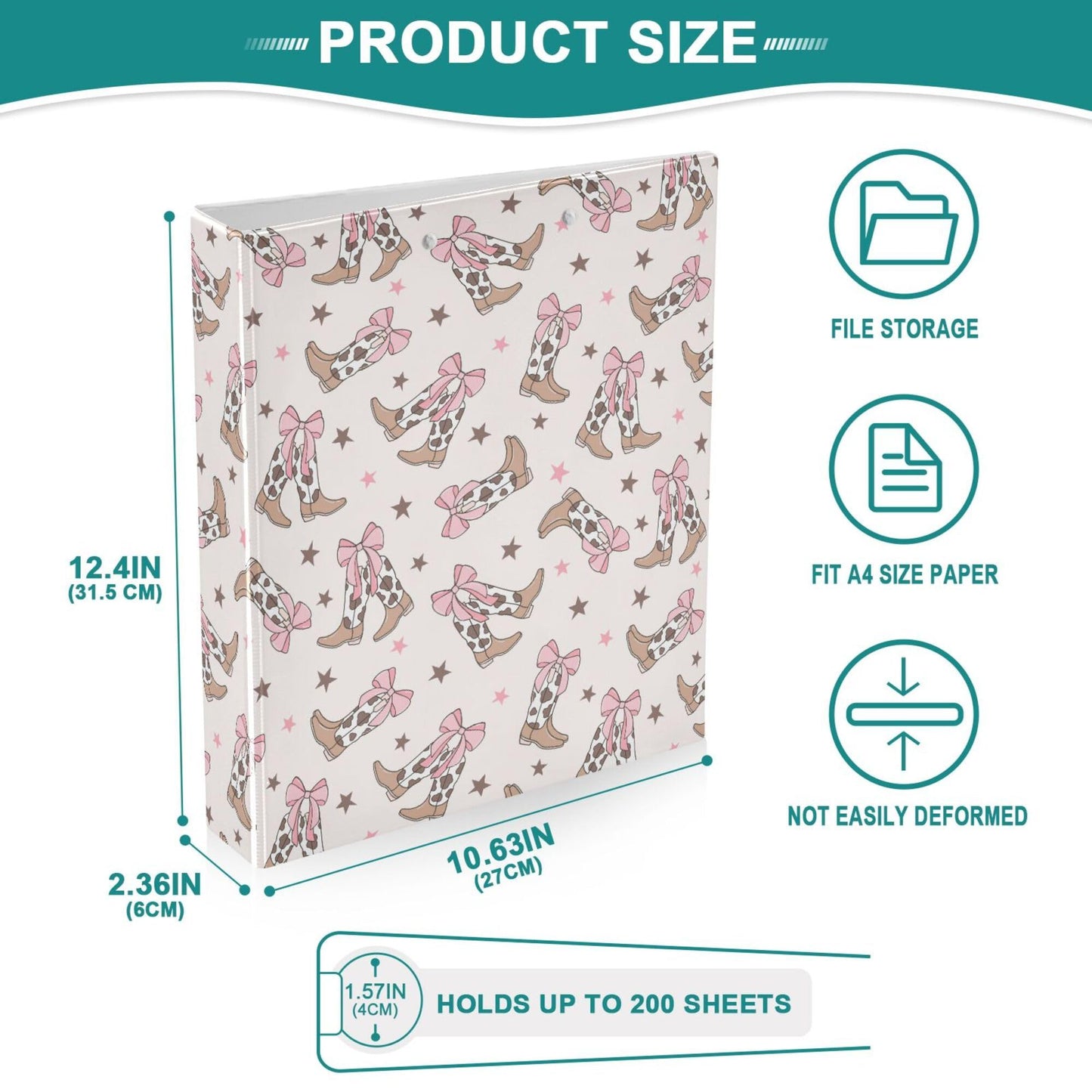 Pink Bow Cowgirl Round Ring Binders 1.5 Inch Doodle Bow Knot 3 Ring Clipboard Binder for Office School Work Supplies File Folder 200 Sheet Capacity