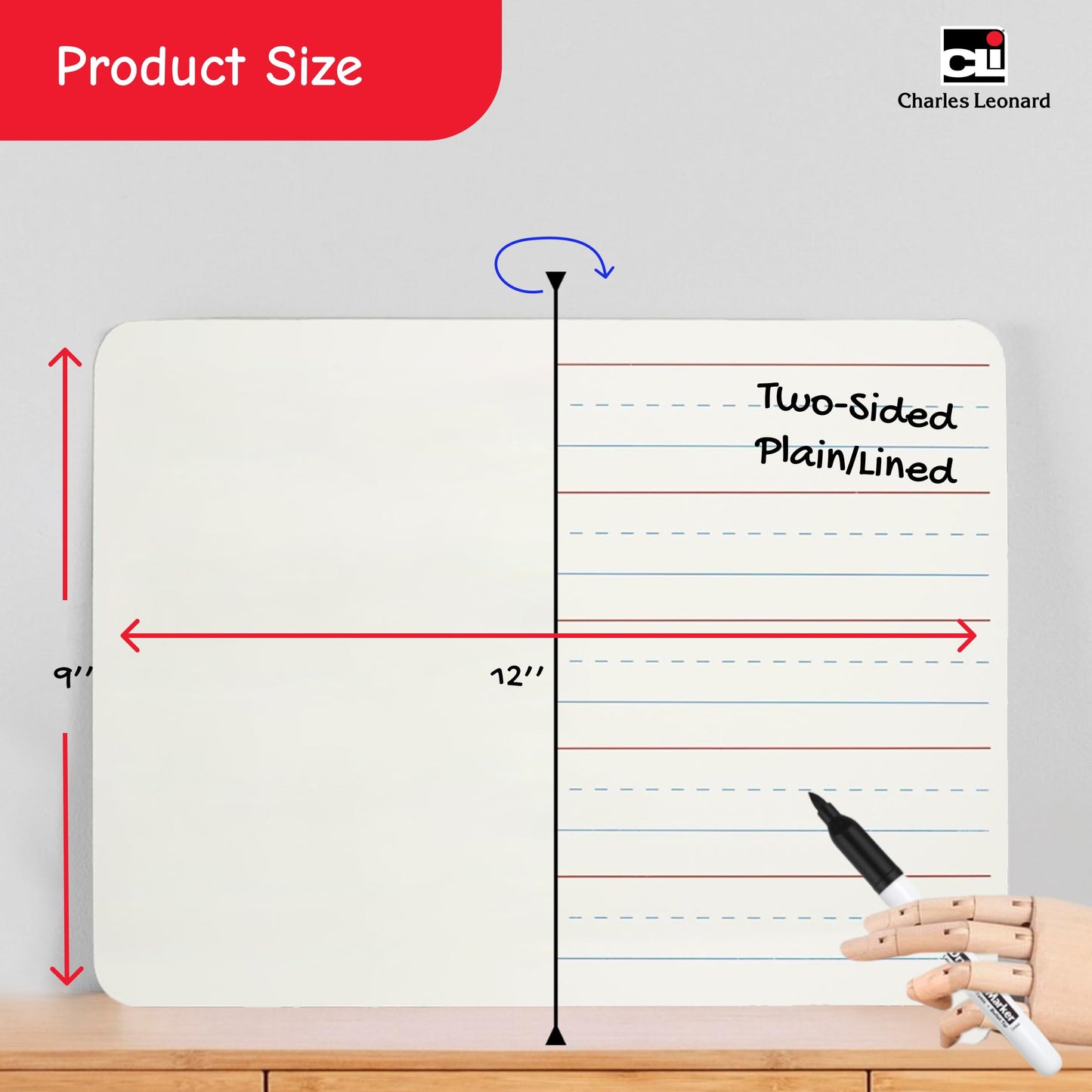 Charles Leonard Dual-Side Mini Dry Erase Boards, Classroom Pack of Mini Lapboards, Set of 12, Plain and Lined Sided Dry Erase White Boards, 9x12 Inches (35120)