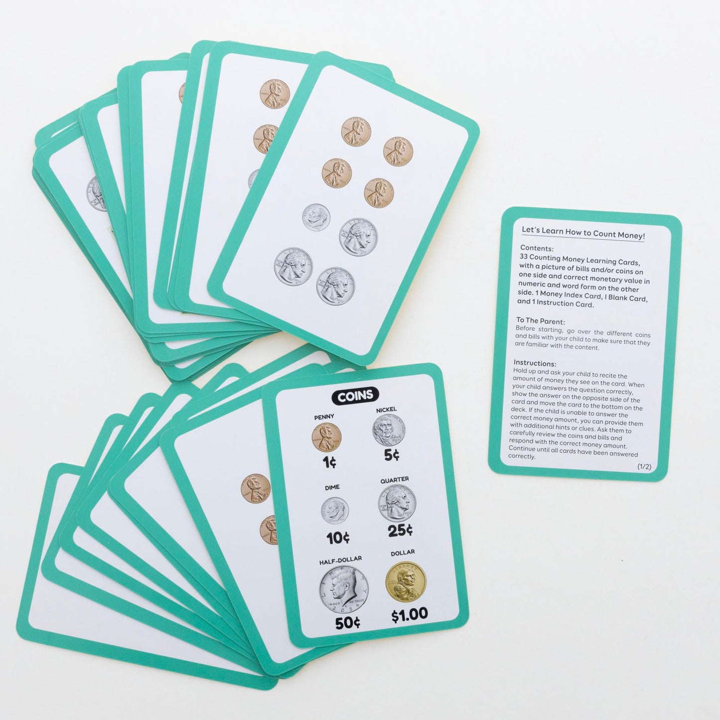 BAZIC Products Money Flash Cards Learn to Count Money, Recognize Bills and Coins USA Currency, Interactive Learning Flashcards Kindergarten School Home (36/Pack), 72-Pack