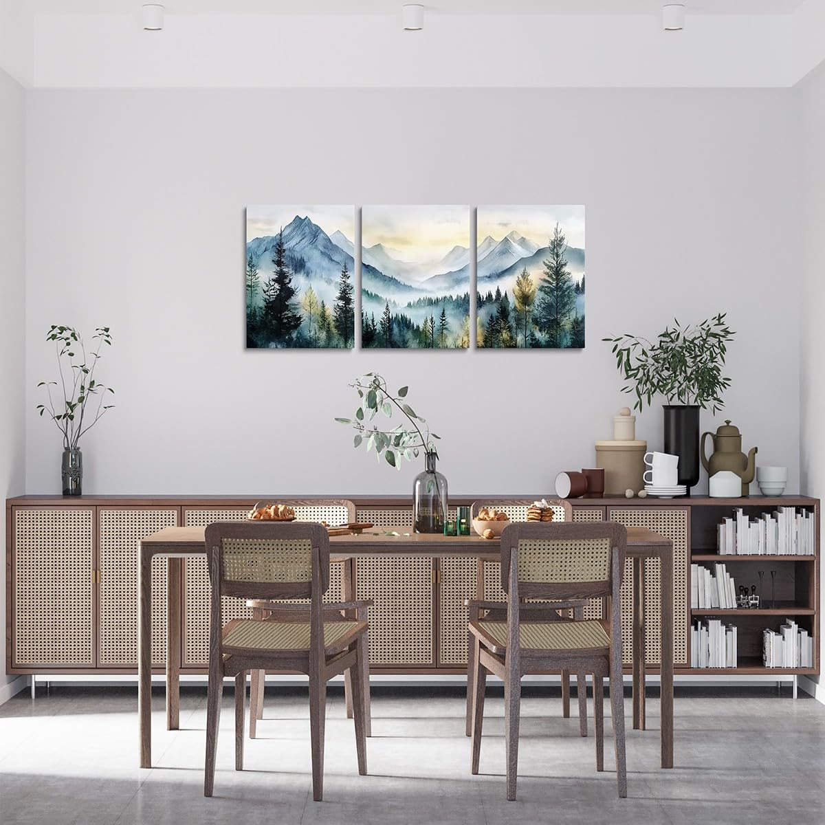 jejeloiu Smoky Mountain Canvas Wall Art for Living Room Bedroom 12"x16"x3pcs Sunrise Trees Picture Wall Decor for Bathroom Natural Scenery Art Office Decorations Artwork Posters Foggy Scenic Painting