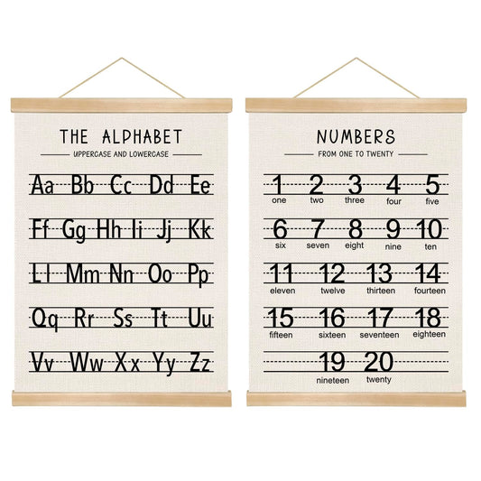 Alphabet and Numbers Wall Chart Set of 2,Toddlers Educational Posters,Alphabet and 1-20 Number Learning Banners for Preschool Classroom Homeschool Nursery Playroom,Kids Room Decor 14x18.5 Inch (Black)