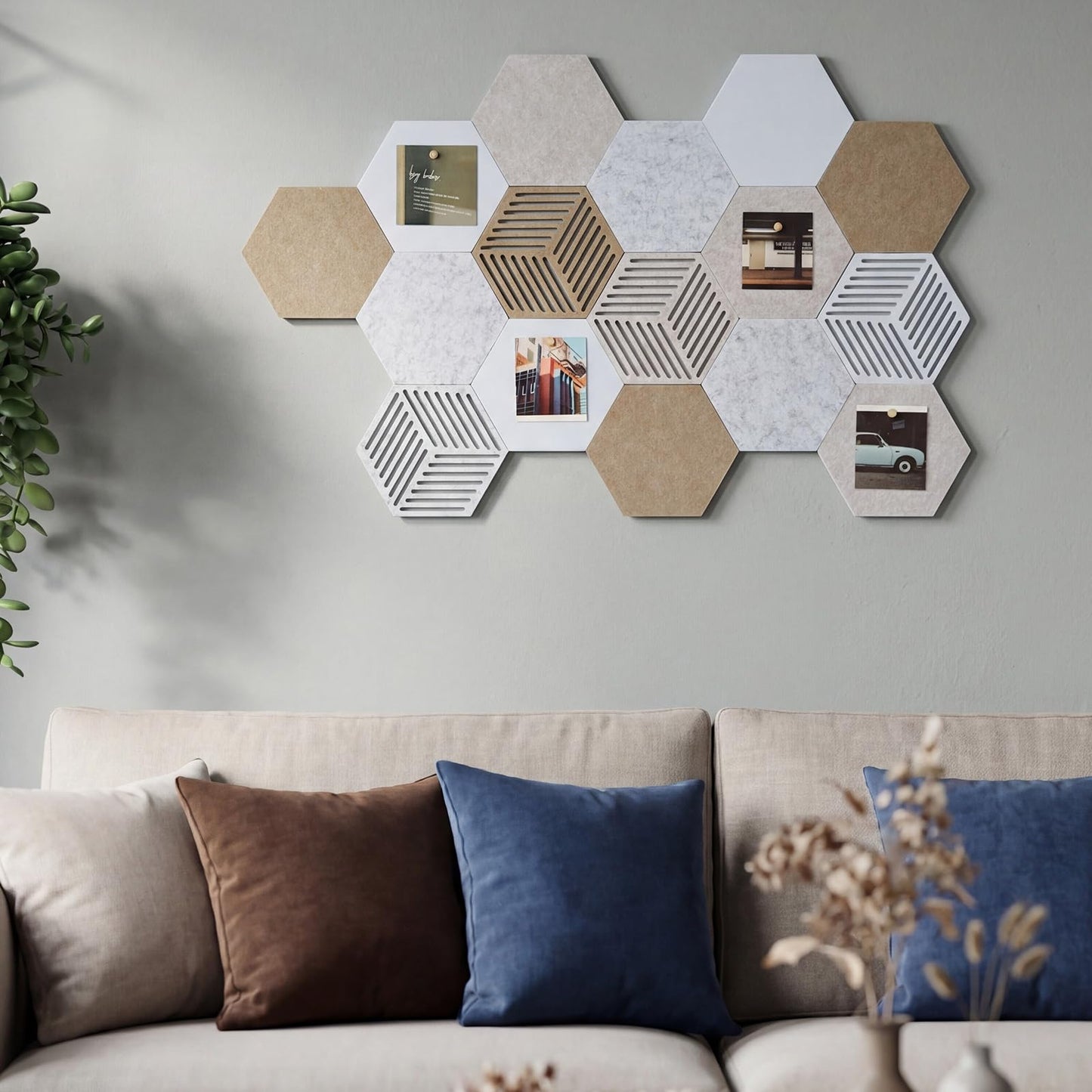Mindsoft 16 Pcs Hexagon Cork Board Tiles for Wall Decor, 7x6 Inch Self-Adhesive Corkboard Tiles with 50 Pins, Hexagon Pin Board for Home Office Classroom Notes Photos DIY Decor