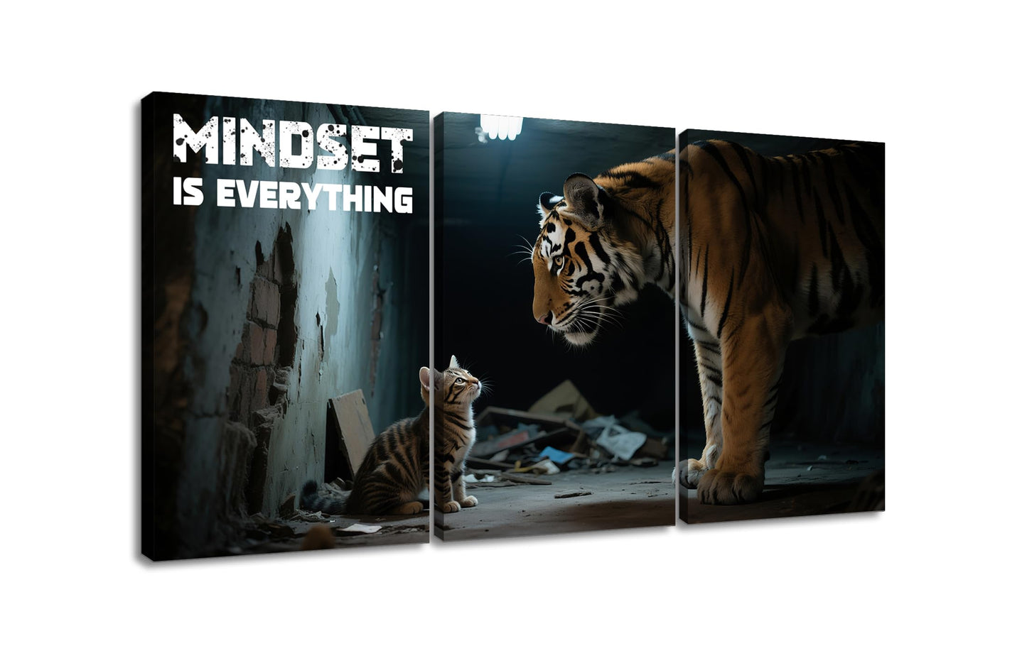 YSPCSUN Inspirational Canvas Wall Art Mindset Is Everything Motivational Office Decor Cat Thinking Like Tiger Success Pictures Framed Large Business Entrepreneur Wall Painting, 48x24 Inch