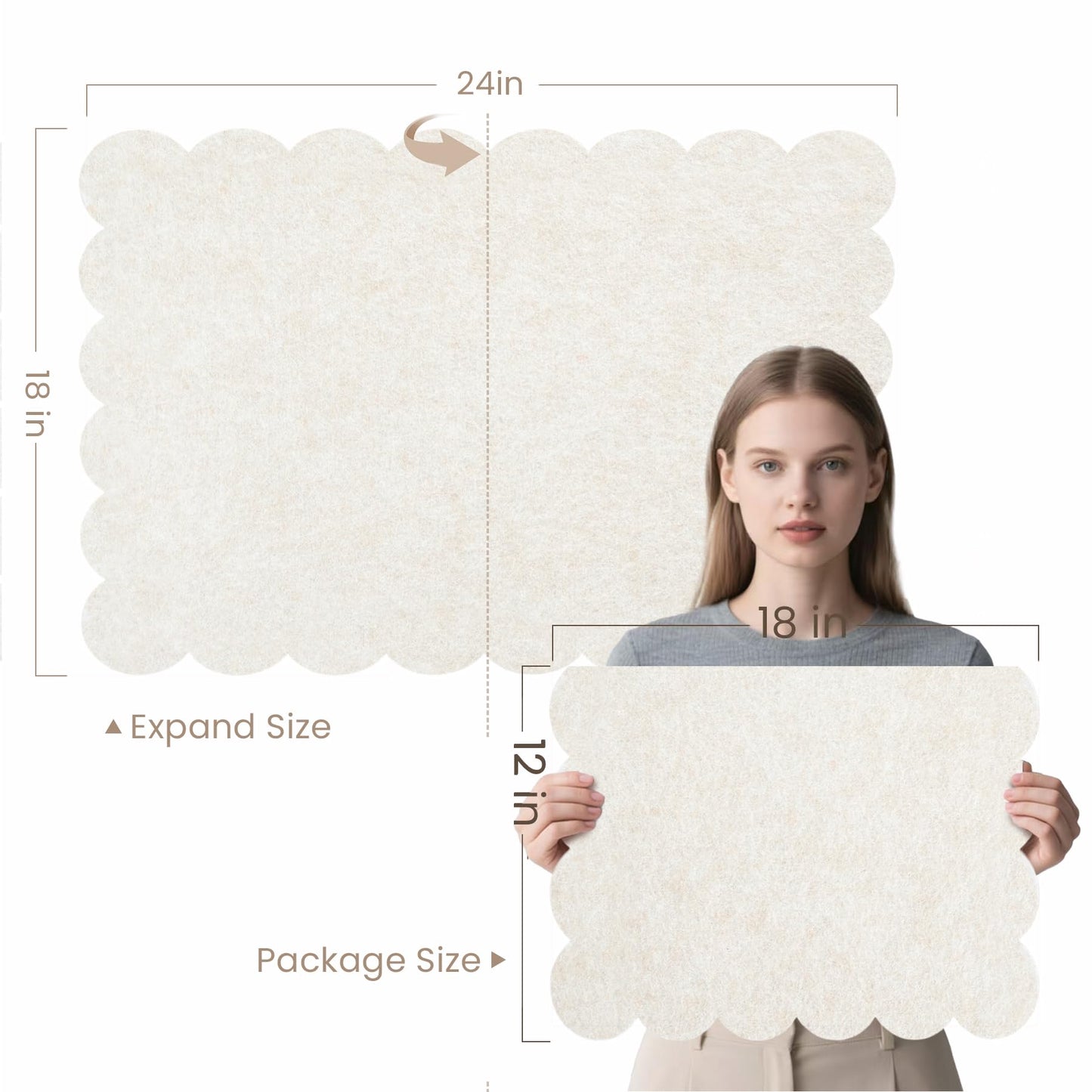 Lightomorrow Scalloped Bulletin Board, 24 x 18 Inches Felt Pin Board - Decorative Cork Alternative for Wall, Foldable Picture Self-Adhesive Vision Prayer Board with 20 Pushpins - Oatmeal