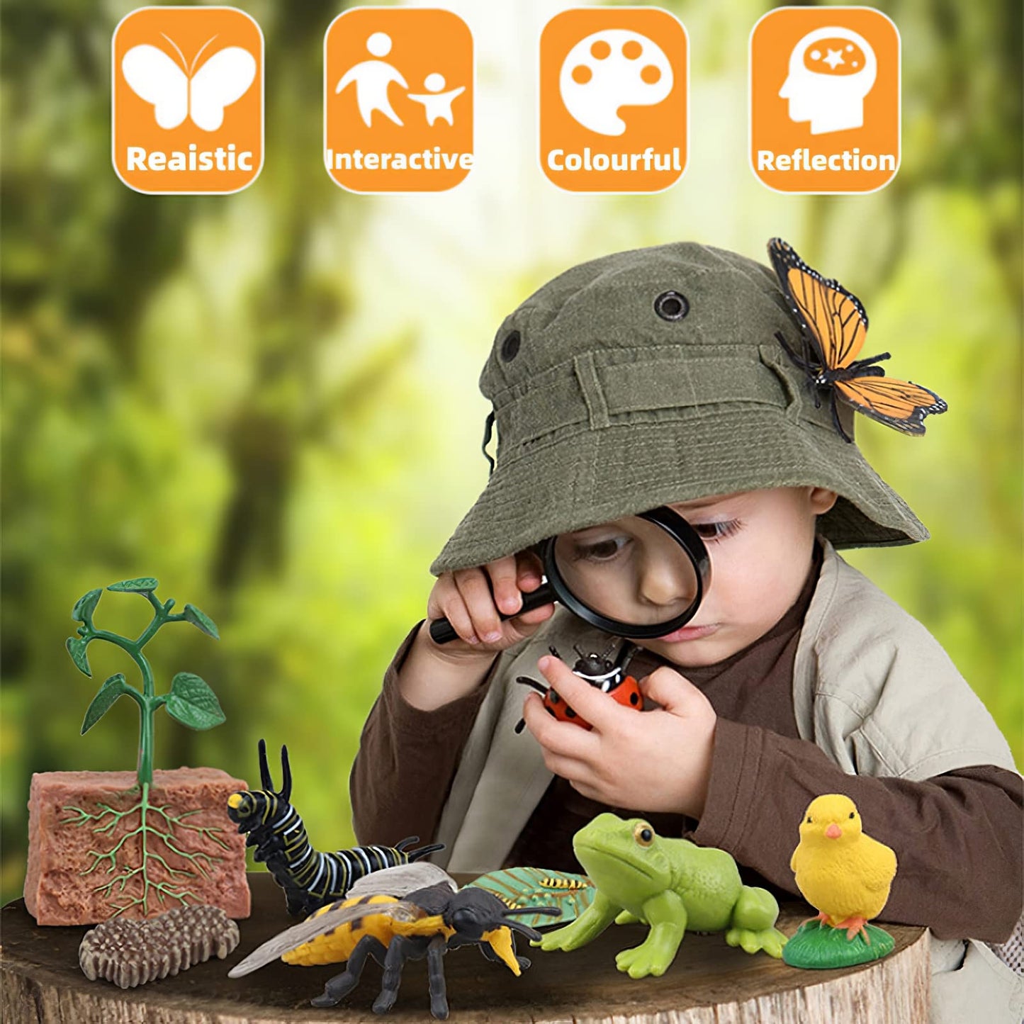 MIKNEKE Montessori Life Cycle Animal Figures with Flash Cards, Realistic Animal Figurines Toy, Educational Matching Game for 3+ Year Old Toddlers Kids (Mosquito)