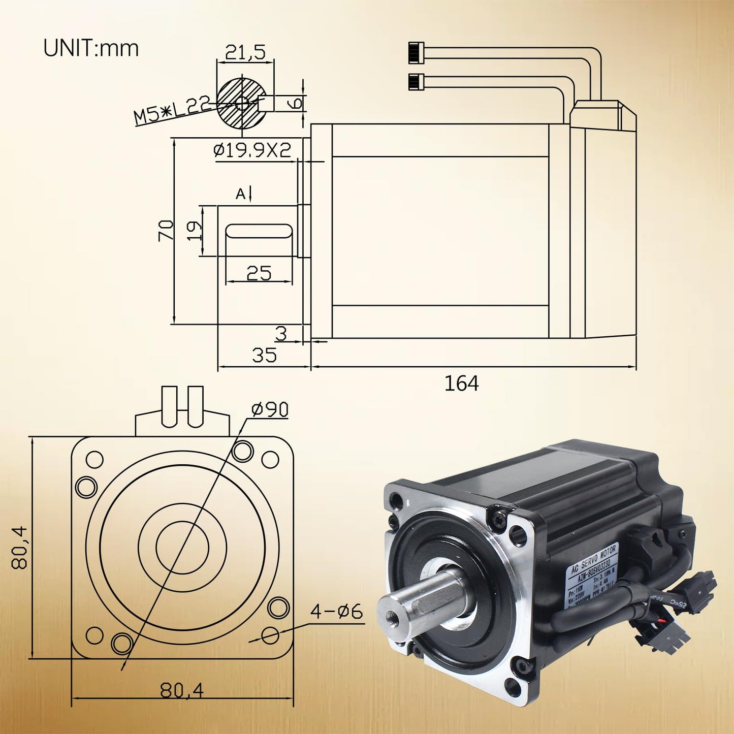 RATTMMOTOR 1000W Servo Motor Kit, Servo Motor with Servo Motor Driver and Brake Encoder Cable, CNC Controller Kit for CNC Engraver Milling Machine/Robot (1000W with Brake), A2M-80SV03230Z