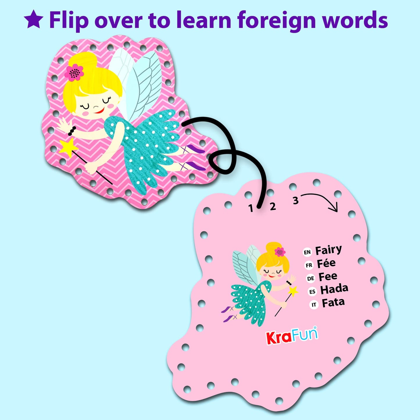 KRAFUN My First Lacing Cards Kit for Girls Age 3+, 10 Princess Unicorn Mermaid Arts & Crafts Projects, Fine Motor Skills Toys with Castle Fairy Crown Seahorse Starfish