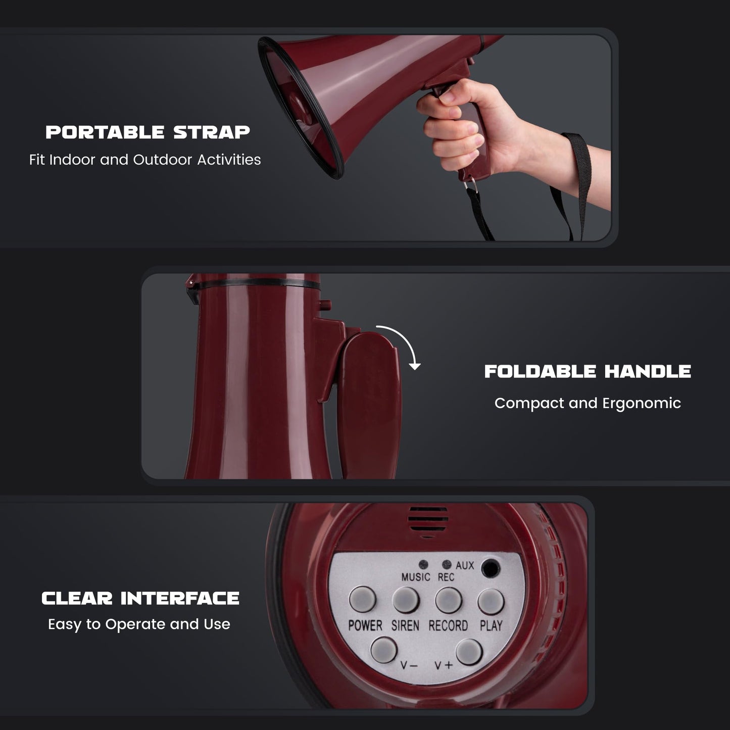 MyMealivos 20W Megaphone Bullhorn-5.4"×8.6" Portable Megaphone Built in Siren & 240s Recording, Volume Control Cover Up to 300 feet+ for Indoor and Outdoor Activities(Coffee)