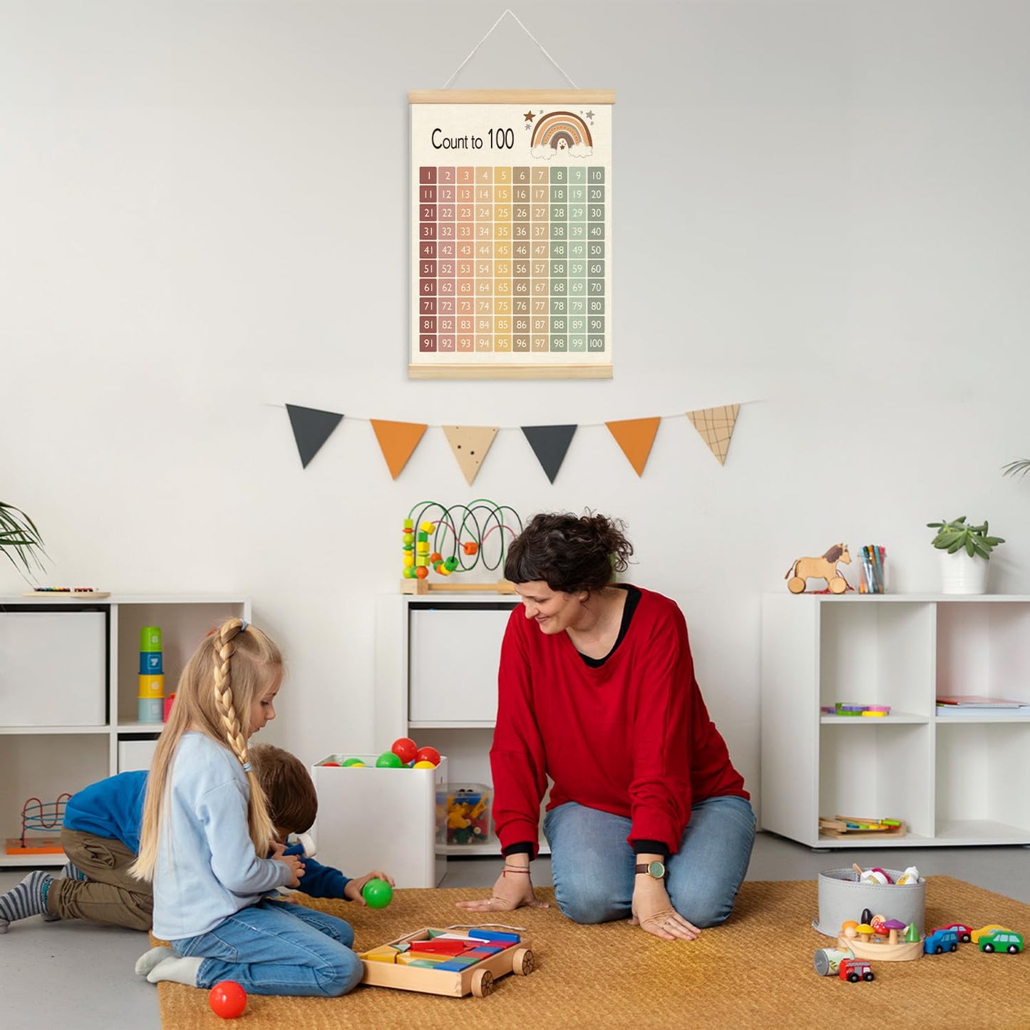 Lacama 1-100 Number Chart Wooden Poster Hanger,Educational Charts & Posters Hanger Frame - Homeschool Supplies，Kids Learning Educational Gift for Toddler Ages 2 3 4 5,12x16 Inches