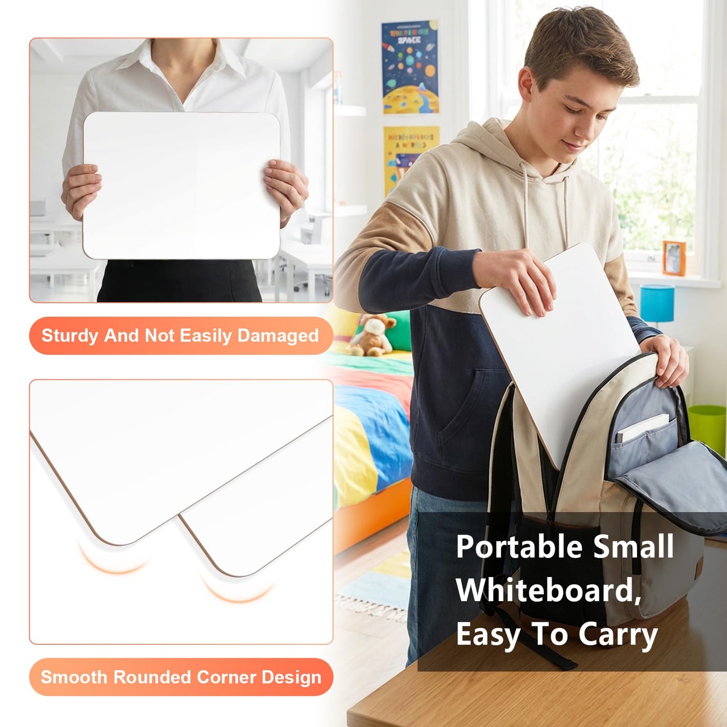 HOUYEE 16 Pack Small White Board Dry Erase Boards, 9 x 12 Inch Double Sided Mini Dry Erase LapBoards with 16 Erasable Pen & 16 Erasers, Handheld Whiteboards Suitable for Offices, Homes, Classrooms