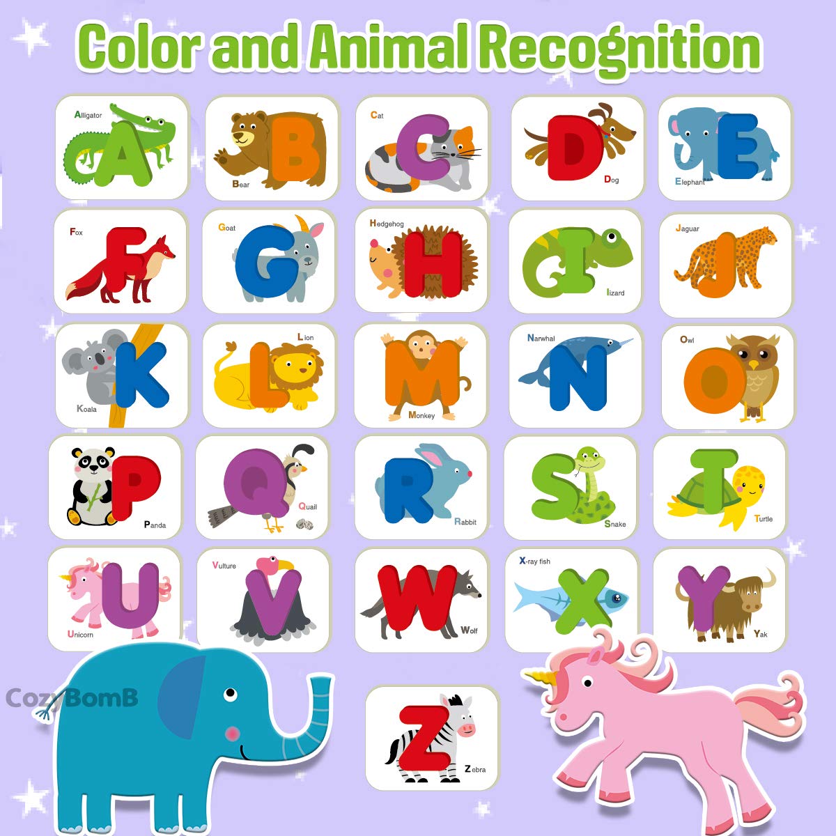 CozyBomB™ Toddler Alphabet Flash Cards - Preschool Activities Learning Montessori Toys ABC Wooden Letters Jigsaw Numbers Alphabets Puzzles Flashcards for Age 2 3 4 Years Old Educational for Kids Baby