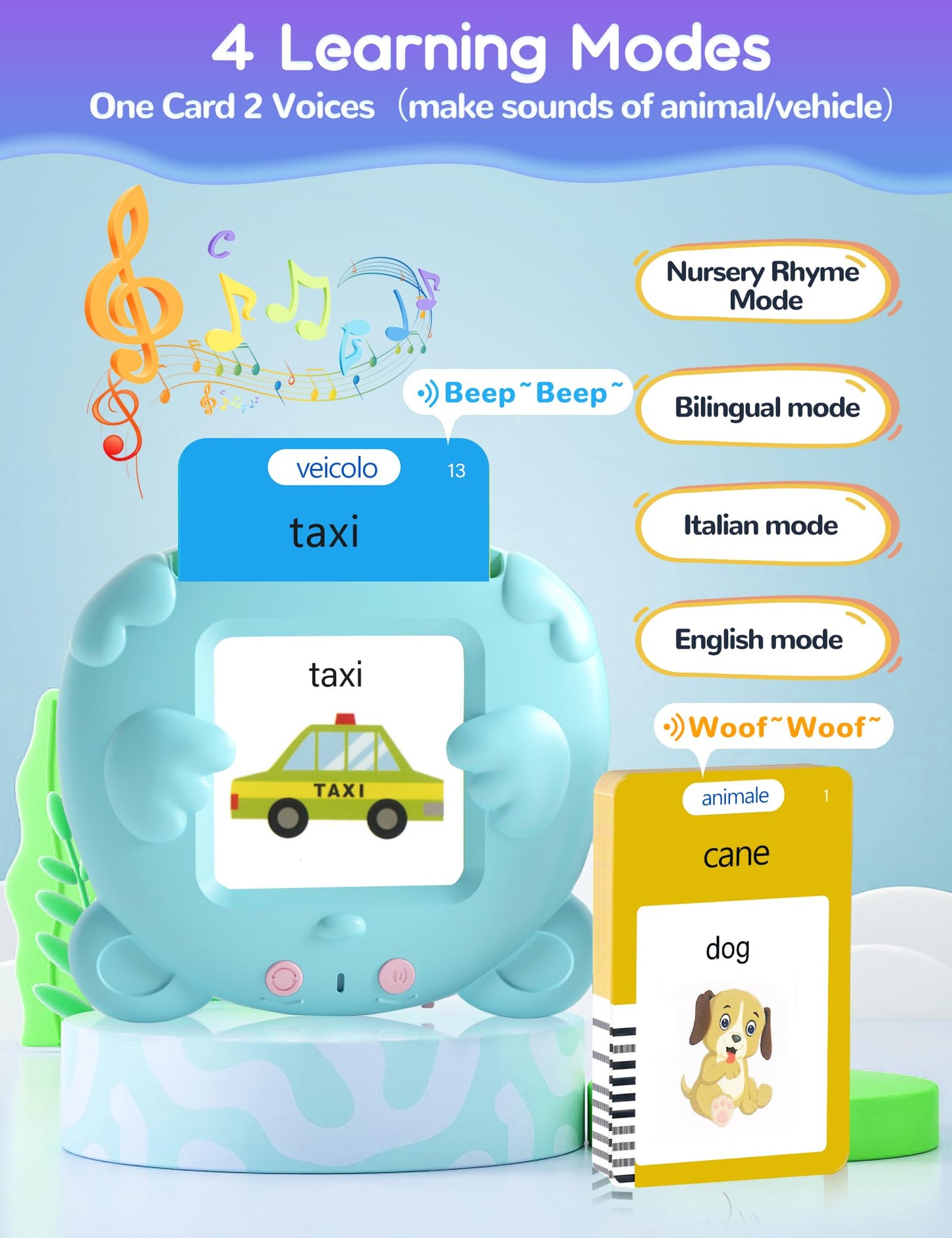 Italian and English Talking Flash Cards for Toddlers, 510 Sight Words Bilingual Learning Toys for Children, Autism Pocket Speech Therapy Toys, Italiano Vocabulary Educational Flashcards