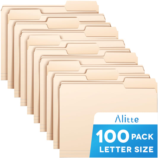 Manila Folders 8.5 x 11, Letter Size 100-Pack - File Folders for Documents 1/3-Cut Tabs, Assorted Positions, Folder Organizer for Home, Office or Classroom | Bulk Pack, Made in USA