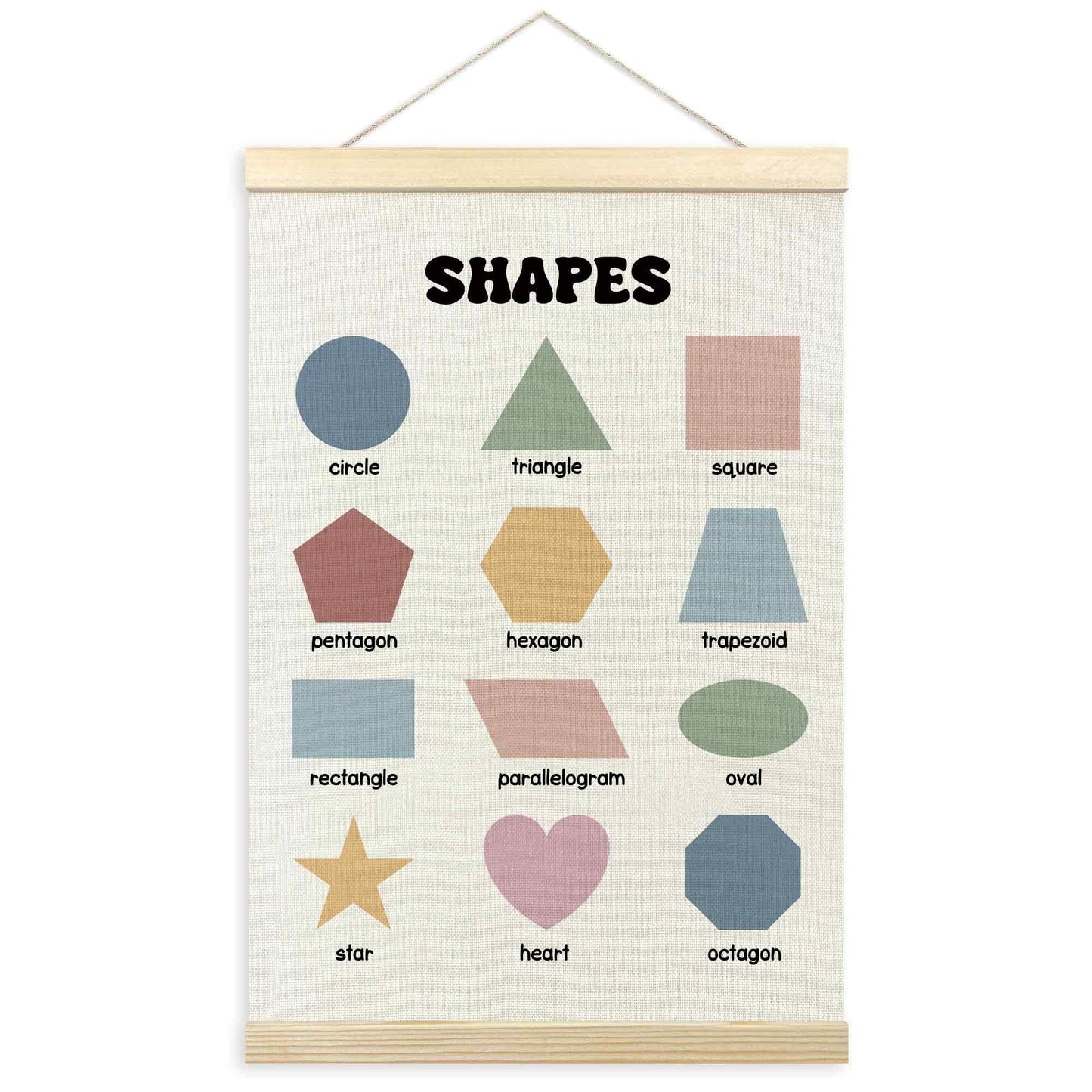 TLESKE Boho Classroom Shapes Chart Poster Hanger Frame, Homeschool Hanging Wall Art Decor for Toddlers Kids Room Nursery Playroom, Preschool Prek Learning Educational Poster Print Banner, 16x24