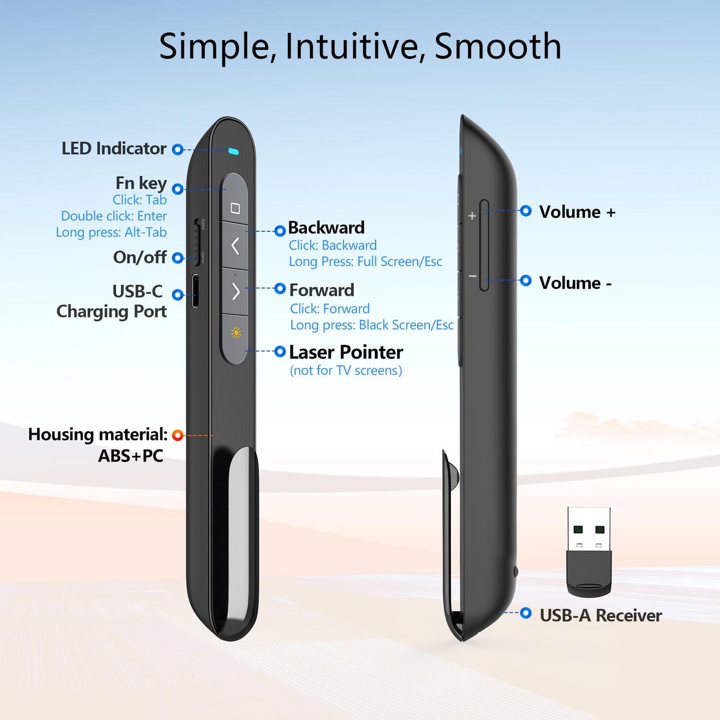 Norwii Rechargeable Bluetooth Presentation Clicker, Wireless Presenter, PowerPoint Presentation Remote with Pointer, Slide Clicker with 328ft Range for Teacher and Presenter, macOS Applicable