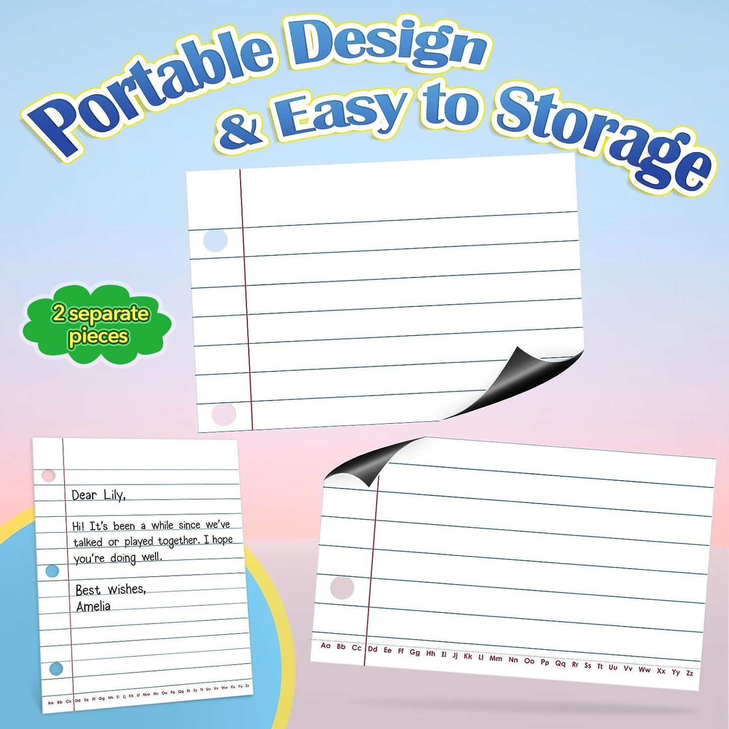 Aizweb Giant Magnetic Lined Notebook Paper,2 Dry Erase Sheets,Total Area 17" x 21.5",Handwriting Practice for Classroom Whiteboard,Chart Paper Teacher Must Have Homeschool Teaching Supplies