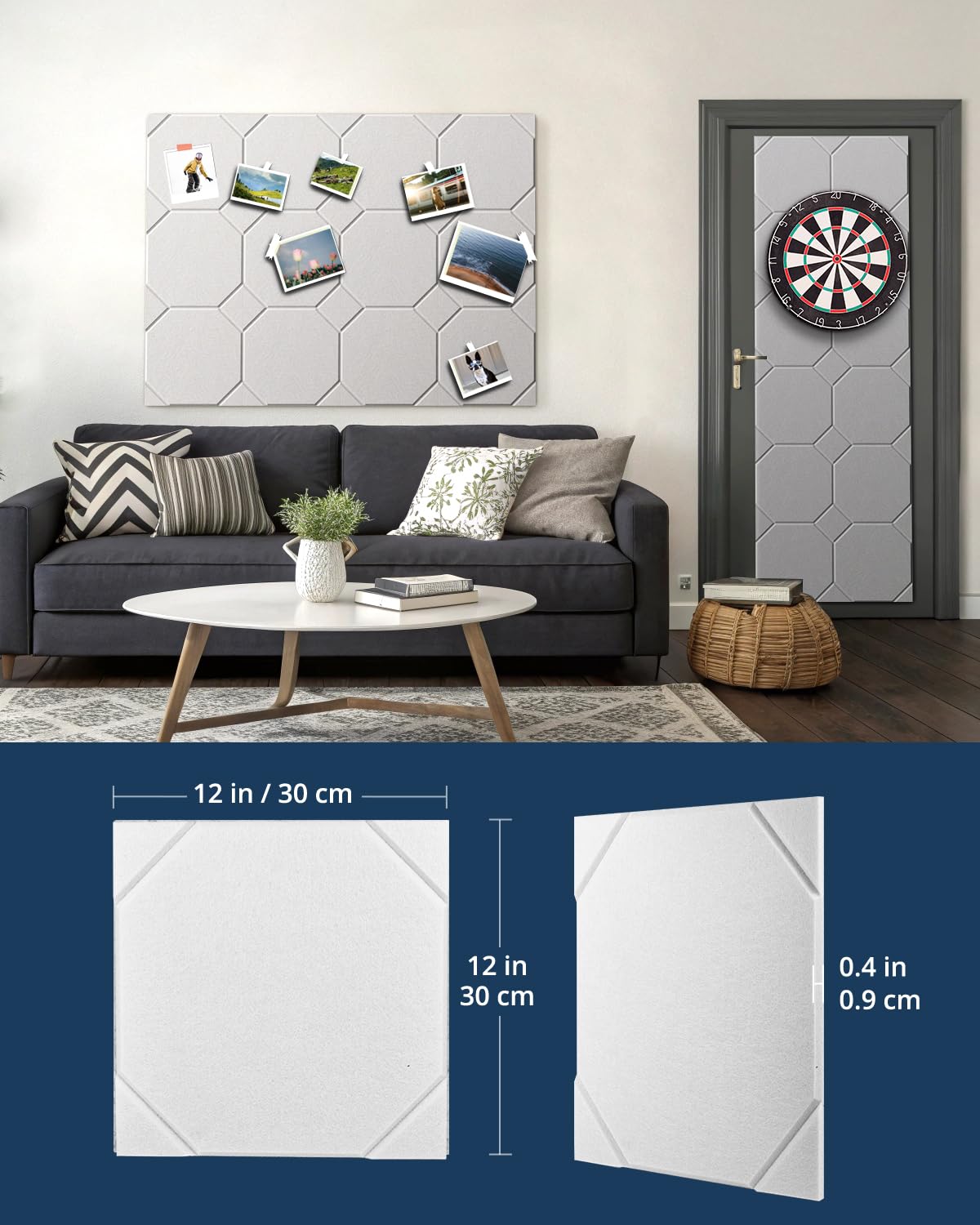 Woovio Large Cork Boards for Walls 48" X 36", Felt Bulletin Boards with Self Adhesive, 12 Pack Felt Wall Tiles Alternative Pin Board Cork Boards for Office Classroom Wall Decor White