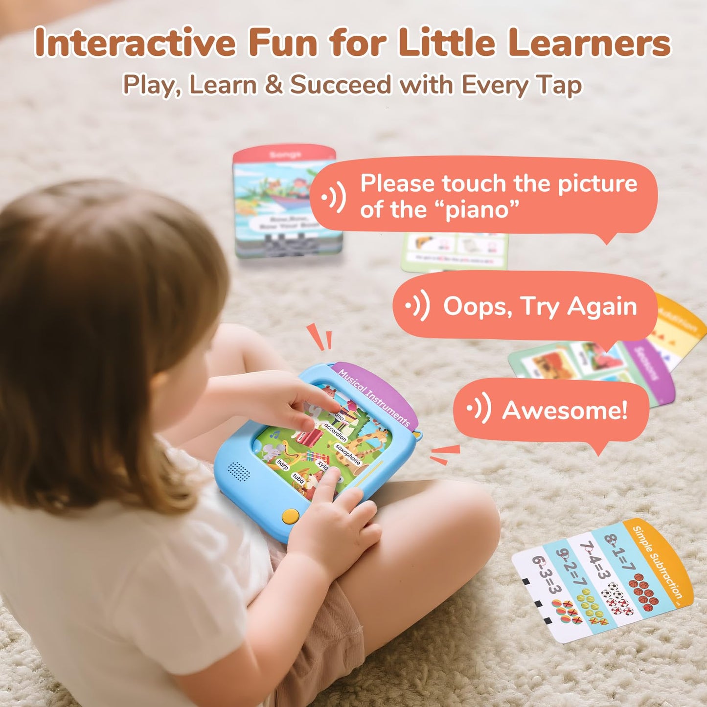 JoyCat Kids Learning Tablet, Phonics Talking Flash Cards, Learn to Read with 156 Pages, 40+ Themes, 600+ Words, 100+ Interactive Games, Screen-Free Toddler Learning Toys Gifts for 2-6 Year Old