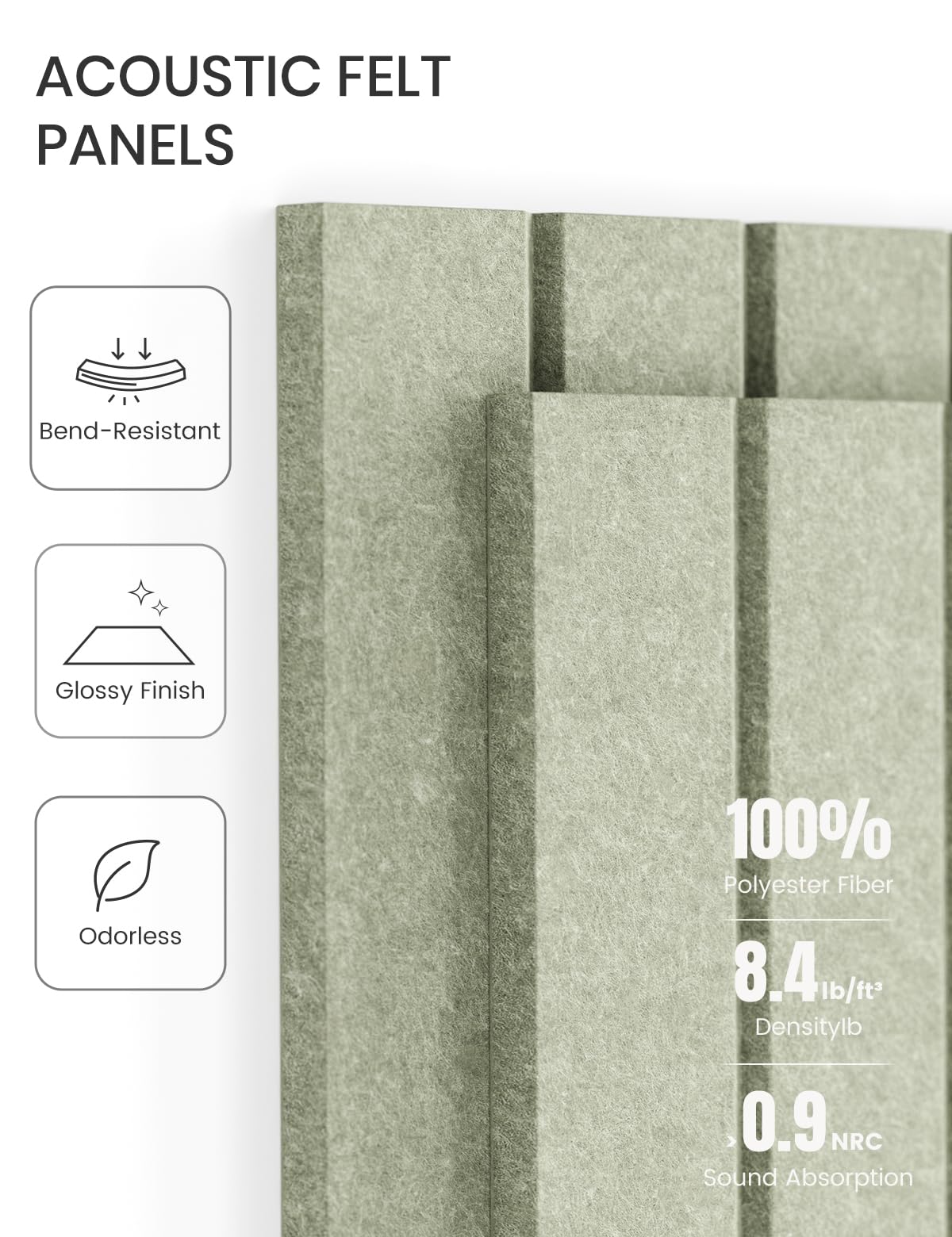 Felt Bulletin Board Tiles -28"x18" with 40 Adhesive Tabs, Cork Board Alternative for Office Decor, Push Pin Board Wall Organizer 6-Pack (Sage)