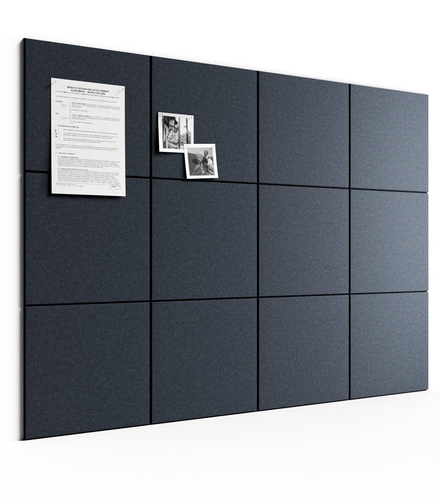 Bumusty Large Cork Board 48" x 36" Alternative - 12 Pack Felt Wall Tiles with 70 Safe Removable Adhesive Tabs, 30 Pushpins, Cork Boards for Walls Bulletin Board Office Decor (Deep Charcoal Blue)