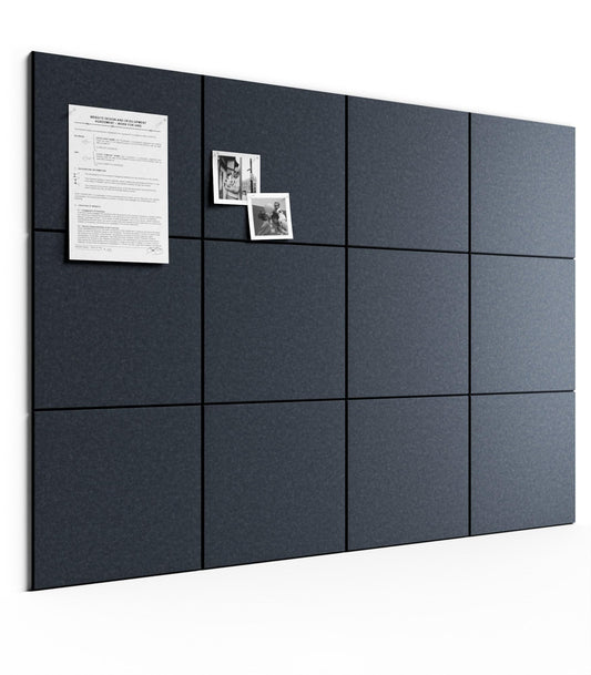 Bumusty Large Cork Board 48" x 36" Alternative - 12 Pack Felt Wall Tiles with 70 Safe Removable Adhesive Tabs, 30 Pushpins, Cork Boards for Walls Bulletin Board Office Decor (Deep Charcoal Blue)