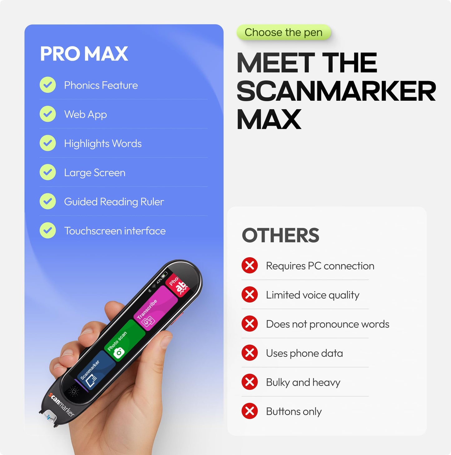 Scanmarker Max Reading Pen – Designed for Classroom Support with Phonics Assistance, Lock Function and Assistive Web App