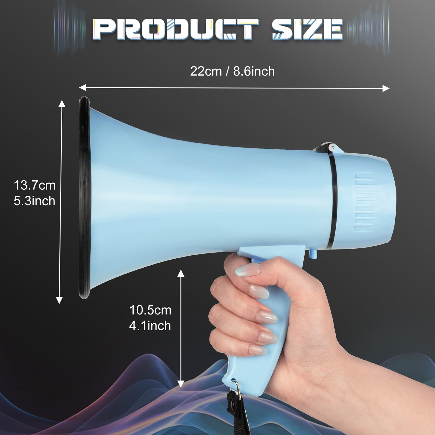 MyMealivos 20W Megaphone Bullhorn, Built in Siren & 240s Recording, 5.4"×8.6" Portable Megaphone with Volume Control Cover Up to 300 feet+ for Indoor and Outdoor Activities(Light Blue)