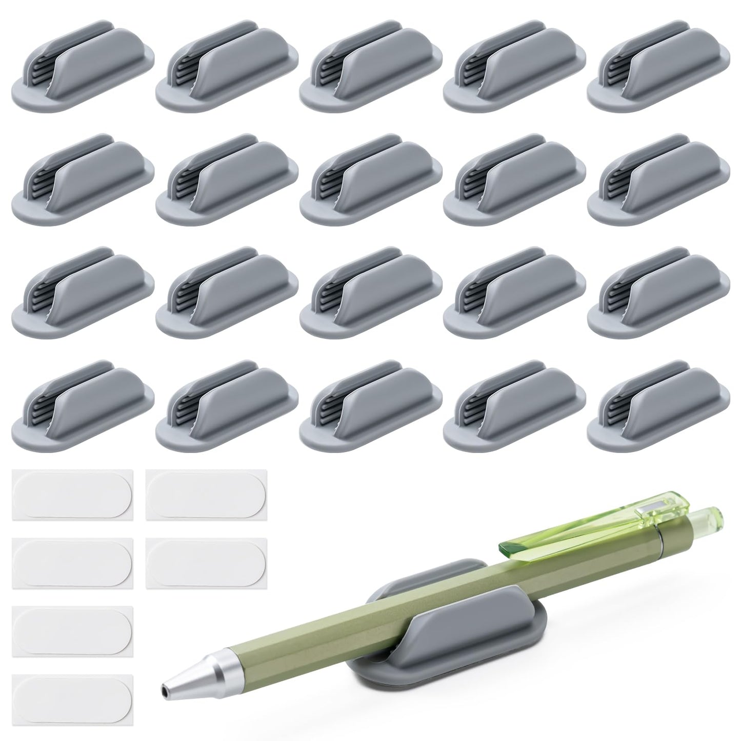 20 Pack Adhesive Pencil Holders for Desk,Silicone Flexible Pen Holder for Wall, Office, School,Home,Classroom Must Haves,Teacher Supplies Accessories,Desk Organizer,Art Supply,Small Gift(20, Gray)