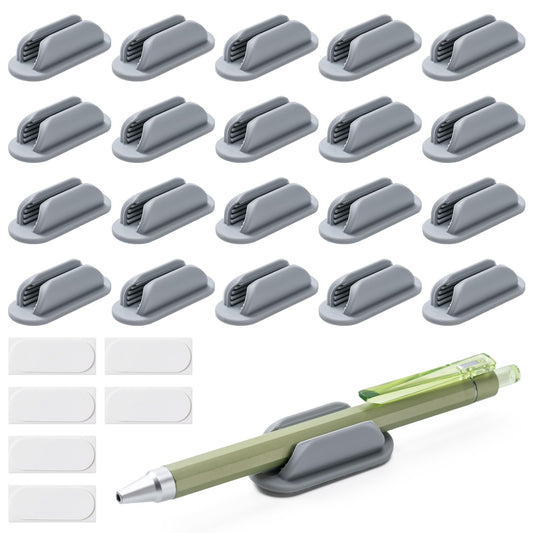 20 Pack Adhesive Pencil Holders for Desk,Silicone Flexible Pen Holder for Wall, Office, School,Home,Classroom Must Haves,Teacher Supplies Accessories,Desk Organizer,Art Supply,Small Gift(20, Gray)
