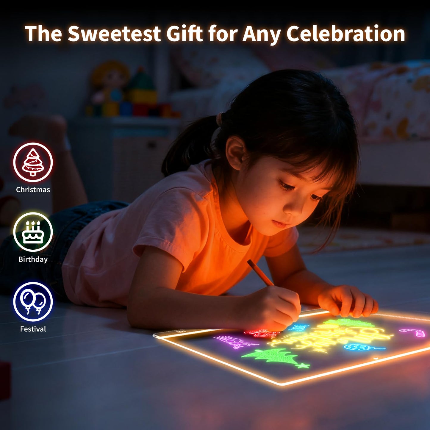 LuxuMach LumiBoard Led Drawing Board for Kids, LED Note Board with Colors, Glowing Acrylic Dry Erase Boards, Gift for Girls on Birthdays & Christmas (13.8" x 9.8", Black)