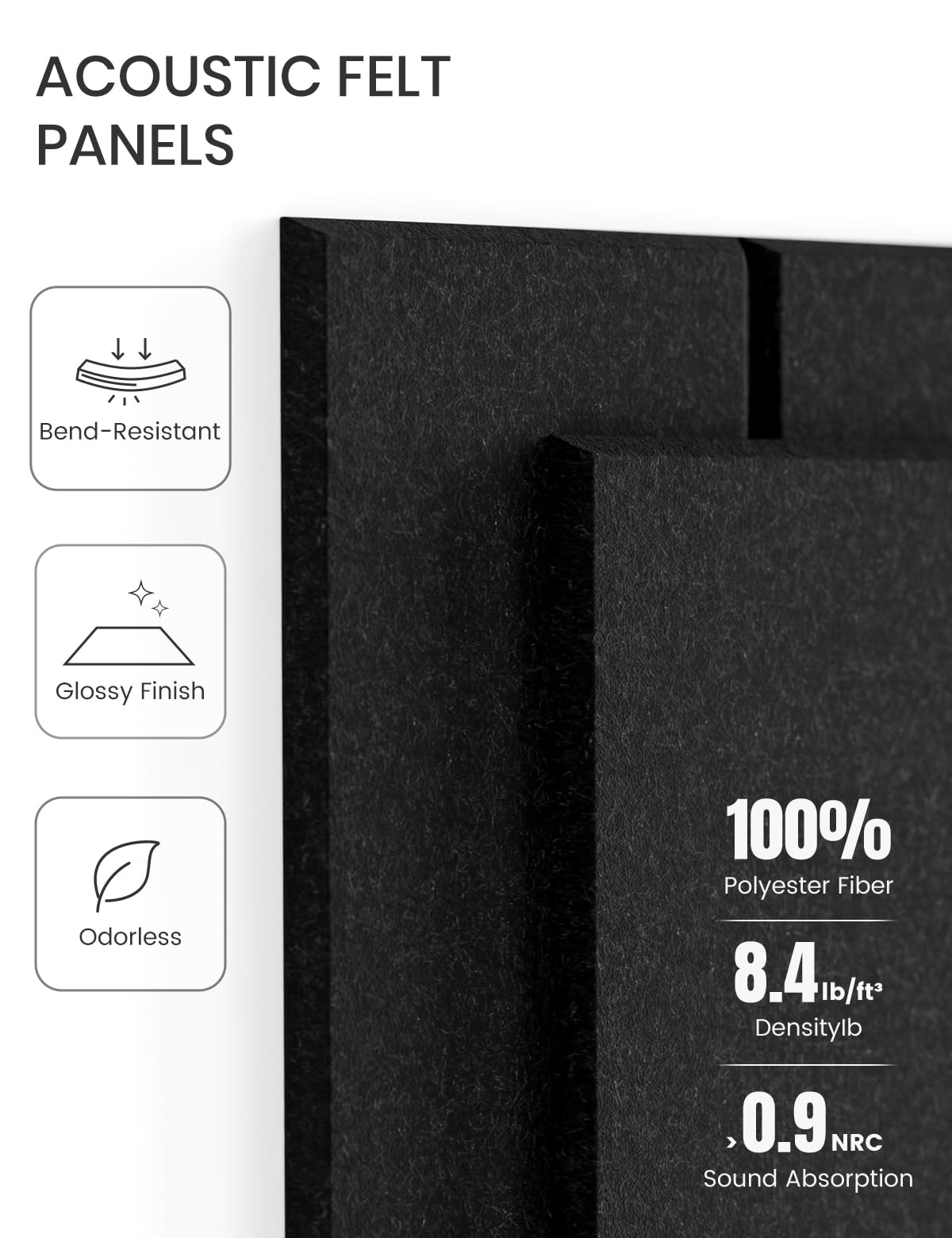 Felt Bulletin Board Tiles -28"x18" with 40 Adhesive Tabs, Cork Board Alternative for Office Decor, Push Pin Board Wall Organizer 6-Pack(Black)