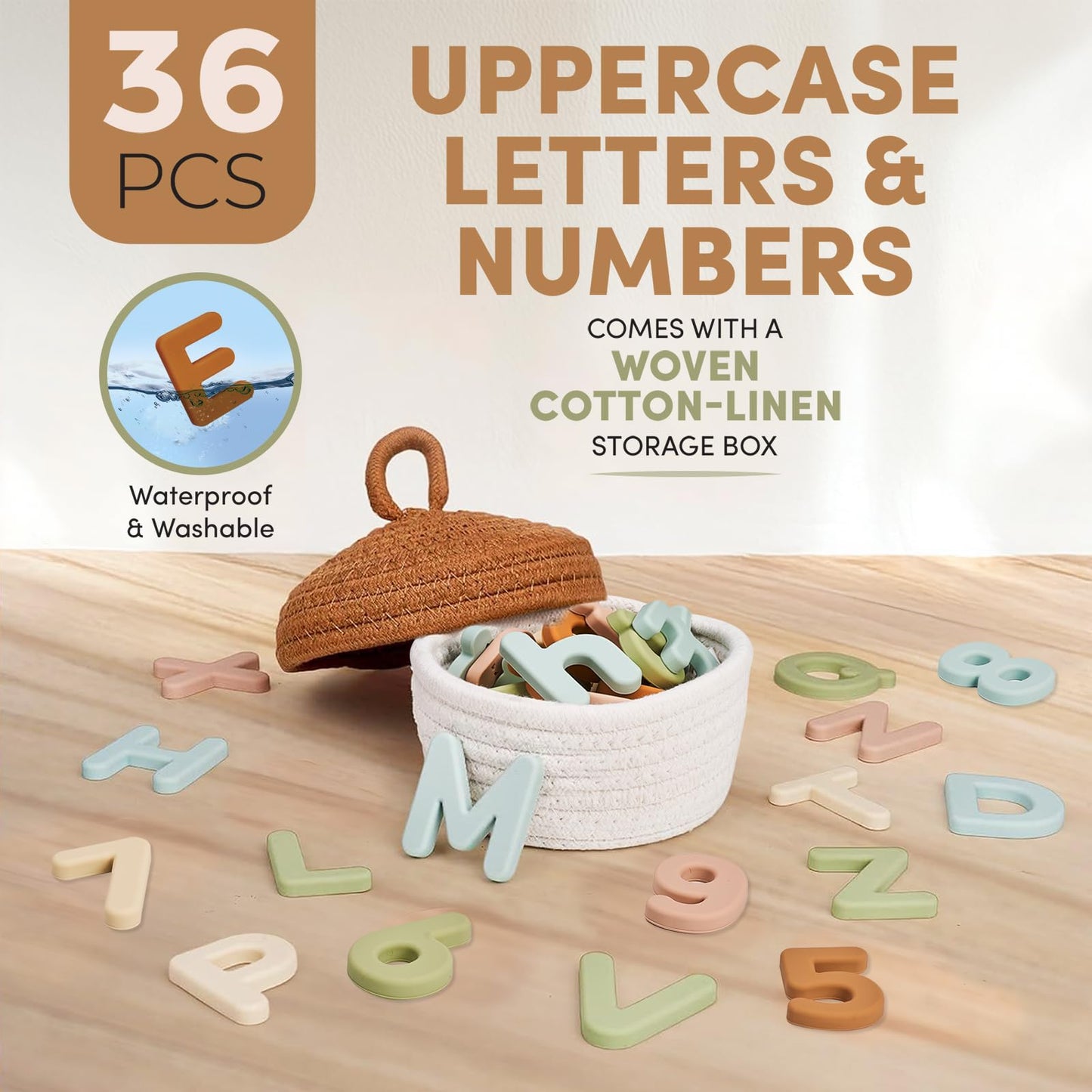 JoyCat Silicone Magnetic Letters and Numbers, 26 Uppercase Alphabet with 0-9, Fridge Magnets for Toddlers & Kids, Preschool Learning Refrigerator Toy Set, Birthday Gifts for Boys Girls (Muted Color)