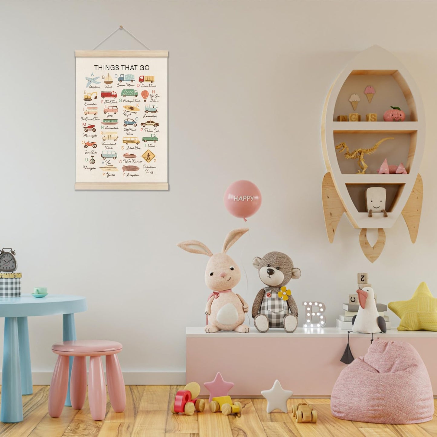 DOI-LANEE Transportation Alphabet Poster Hanger Frame, Educational Montessori Posters Toddler, Boho Classroom, Homeschool Decor, ABC Alphabet Nursery Decor for Preschool Classroom 16x12 Inch